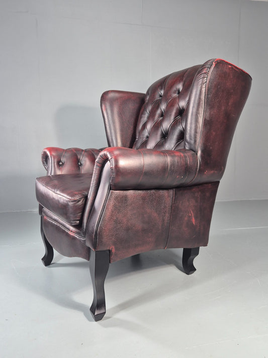 Vintage Queen Anne Wing Back Leather Danish Retro Chesterfield EB11376 VLEA1
