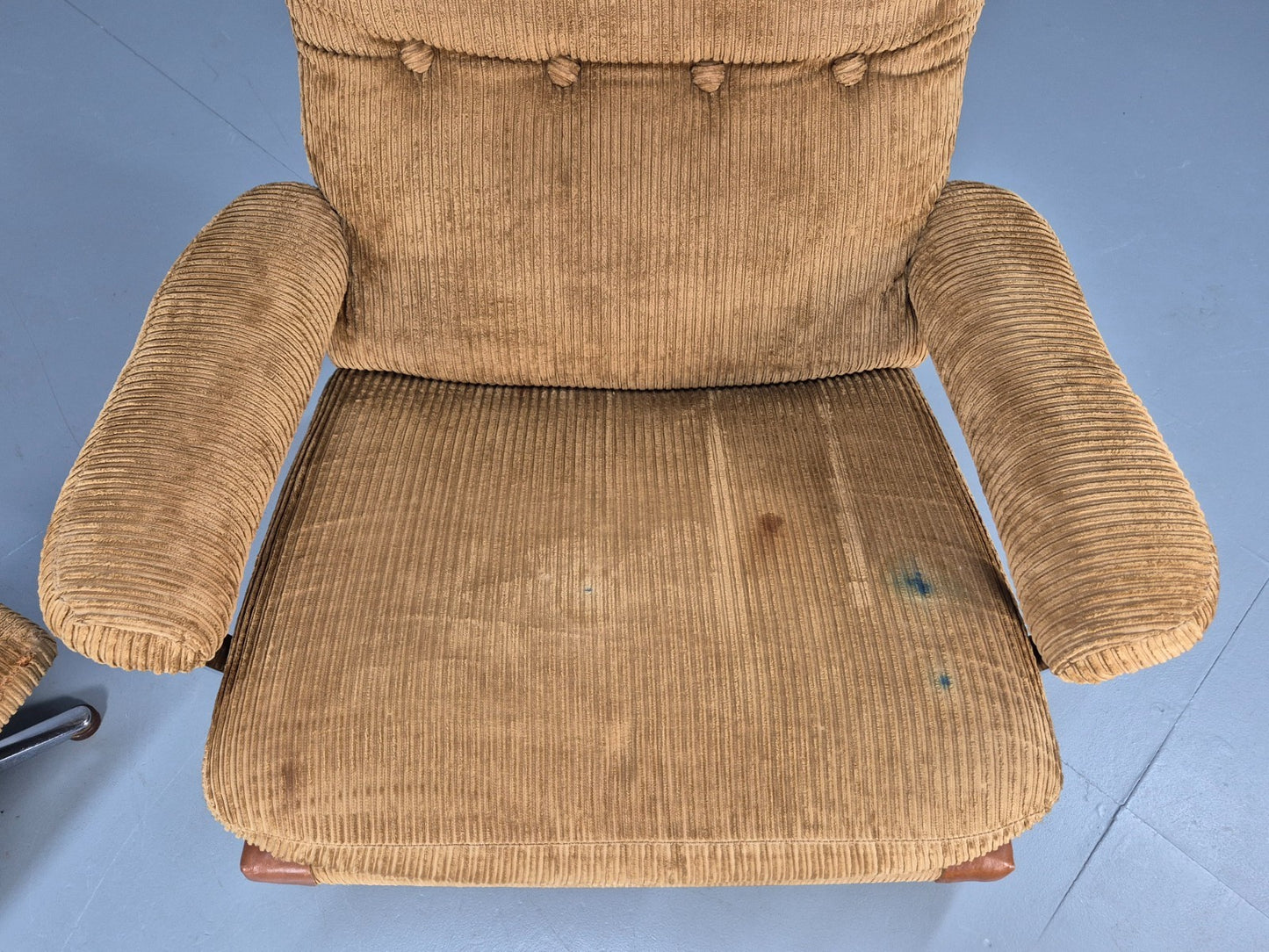 1970s Swivel Chair and Footstool Gold Corduroy Chrome Danish Elu EB10688 MSWI7