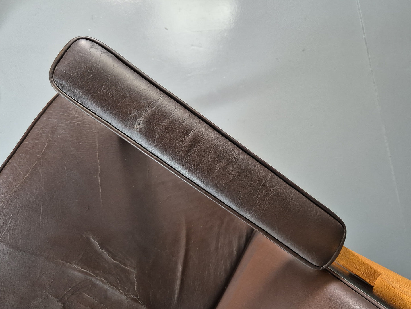 EB7165 Vintage Swedish Elbow Chair Brown Leather Oak 1960s Retro MCM MNOR - UKDK FURNITURE