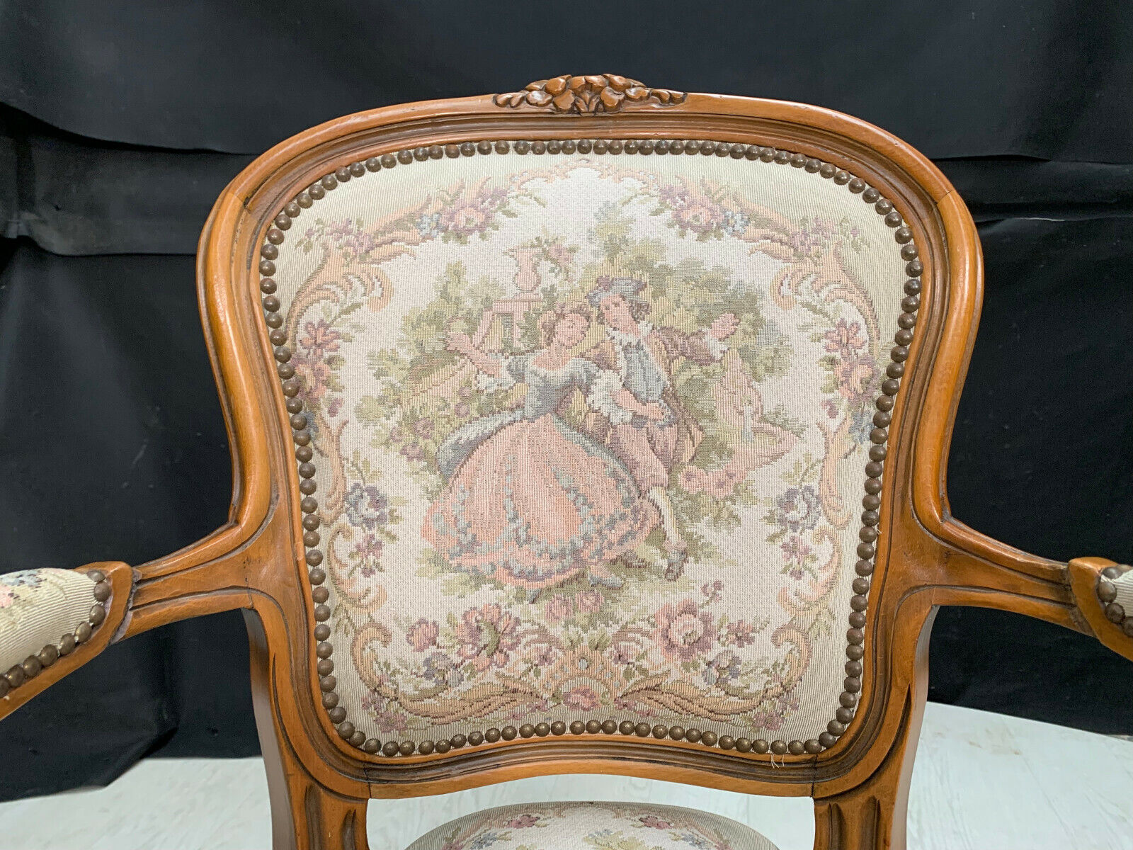 Danish Carved Beech & Tapestry Style Cream Wool Chair Vintage EB2516 VCAR - UKDK FURNITURE