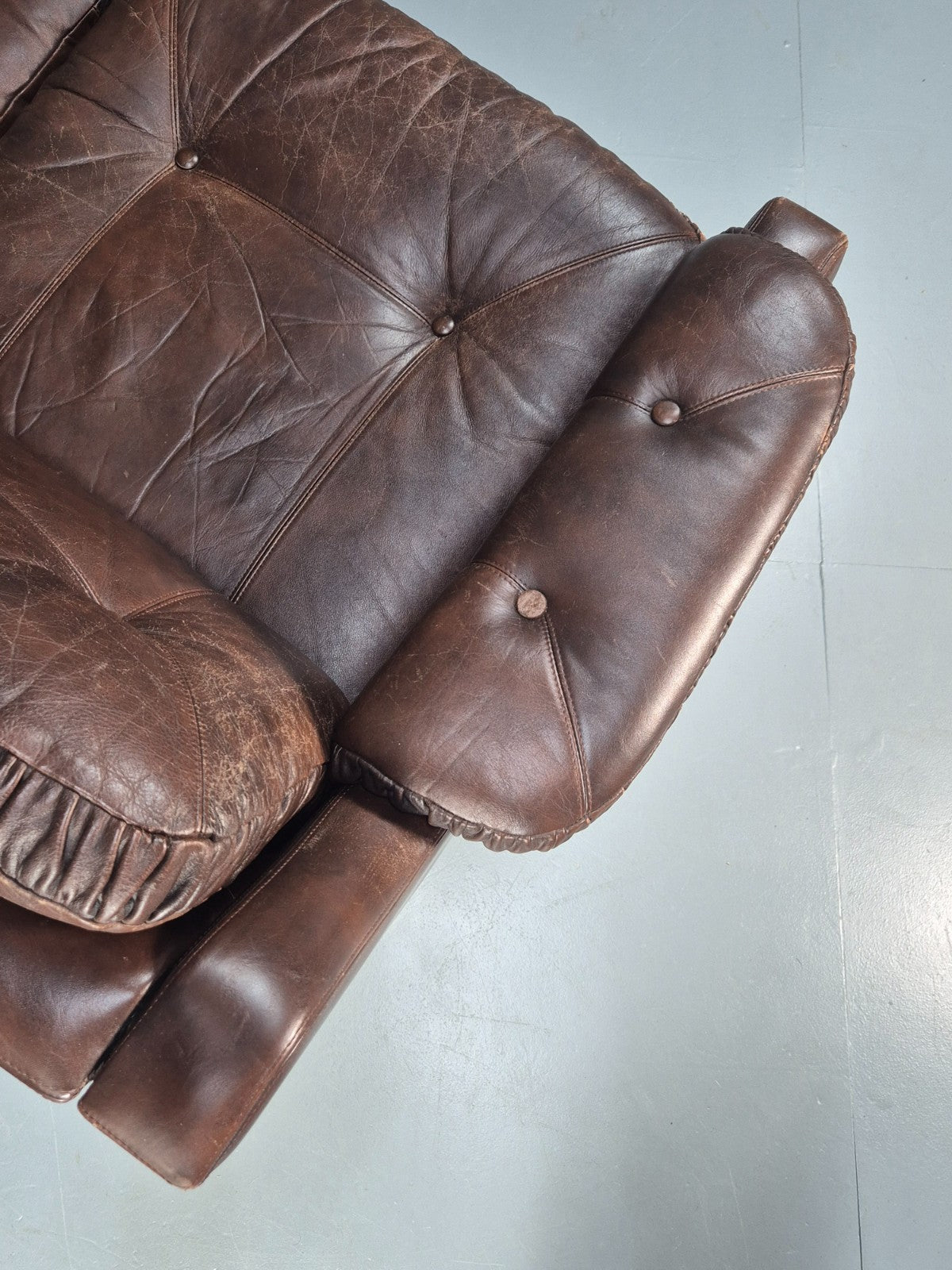 1970s Three Seat Retro Sofa Danish Brown Leather Vintage EB10687 V3SS15