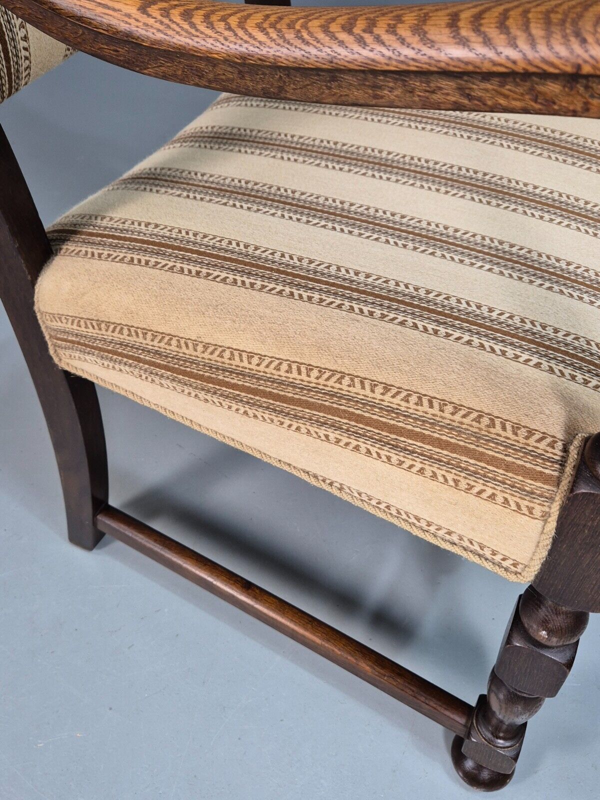 Vintage Danish Elbow Chair Cream Stripe Oak Frame 1950s Repro EB8084 VDIN - UKDK FURNITURE
