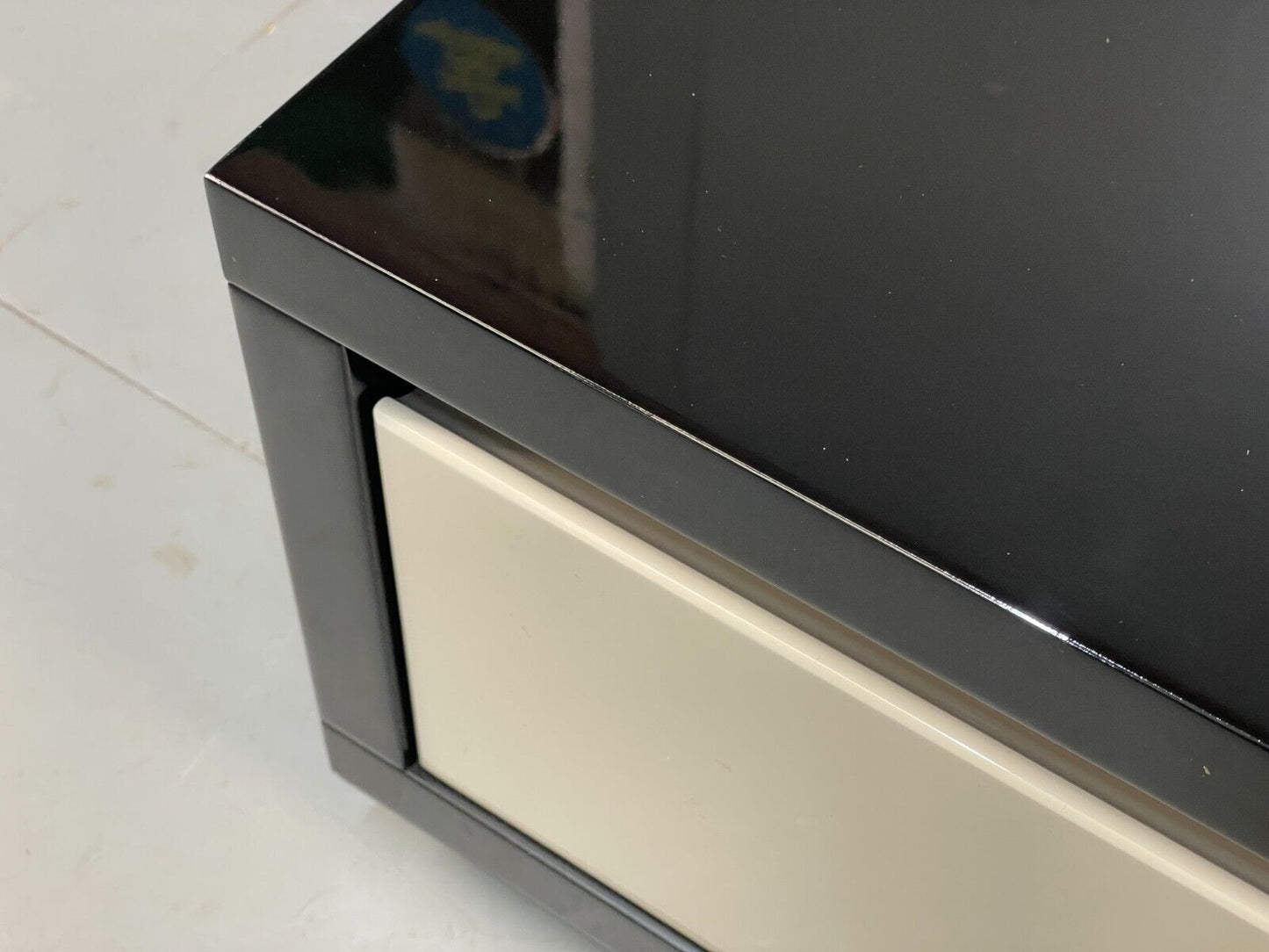 Italian Gloss Black & Off White 1980s Style Tv Unit With Drawers EB8686 MWOO - UKDK FURNITURE
