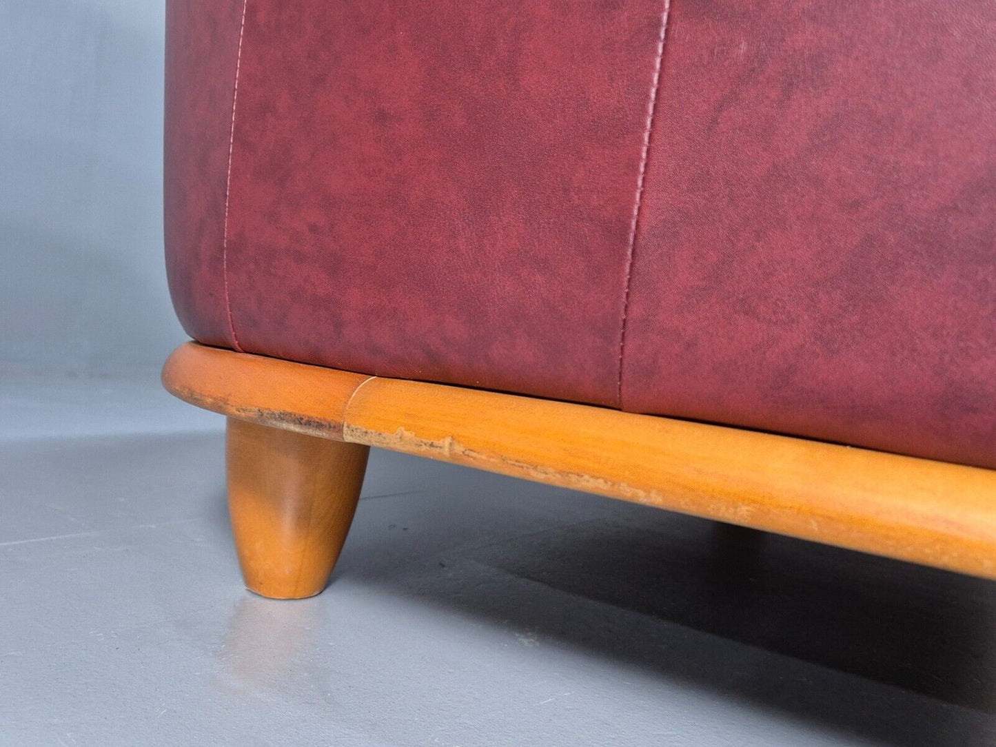 Vintage Danish 2 Seat Sofa Red Leather Wood Trim 1990s Retro EB8567 M2SS - UKDK FURNITURE
