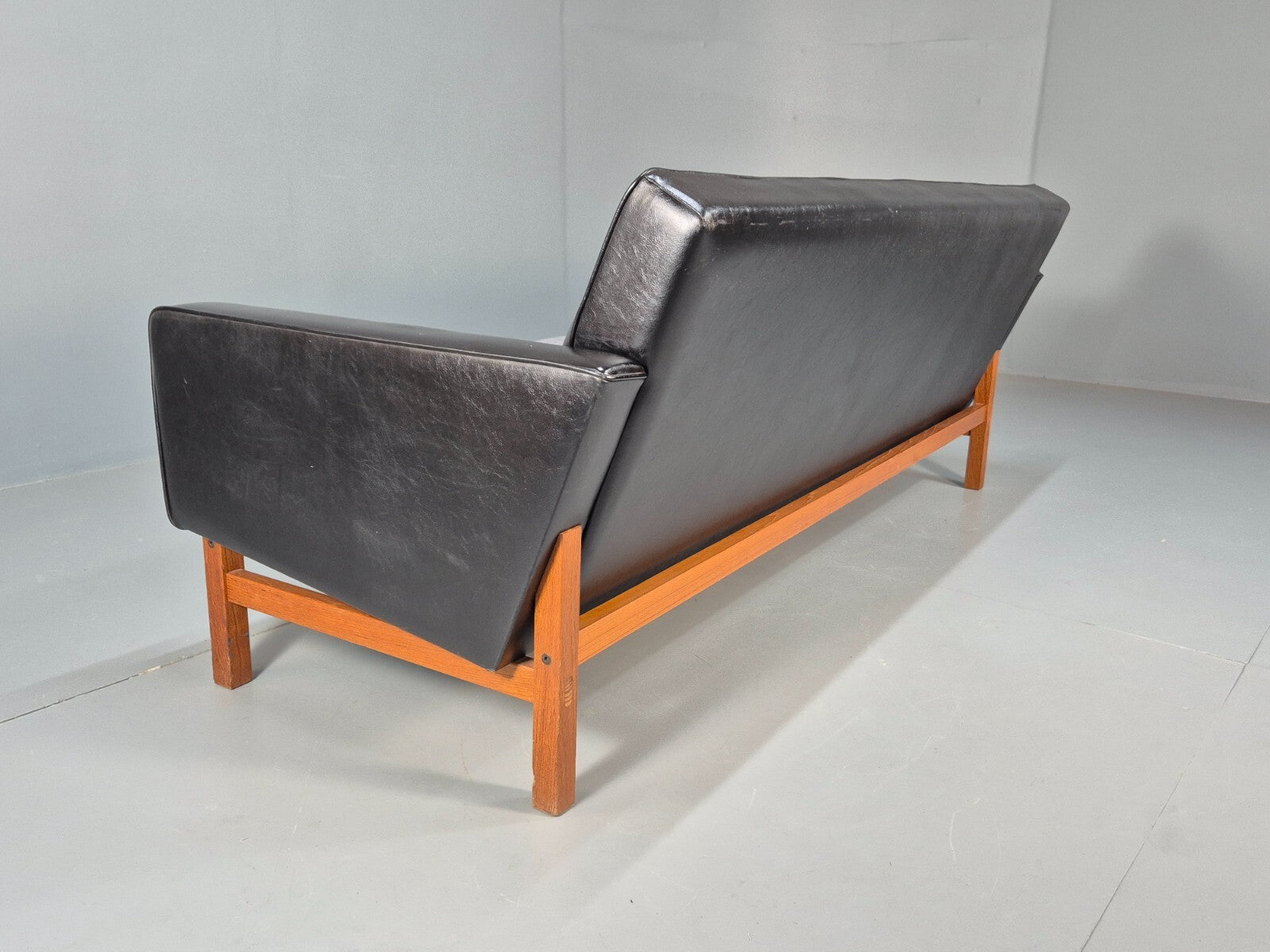 Vintage 3 Seater Sofa Black Leather Teak Frame Futura Mobler Mid Century M3SS - UKDK FURNITURE