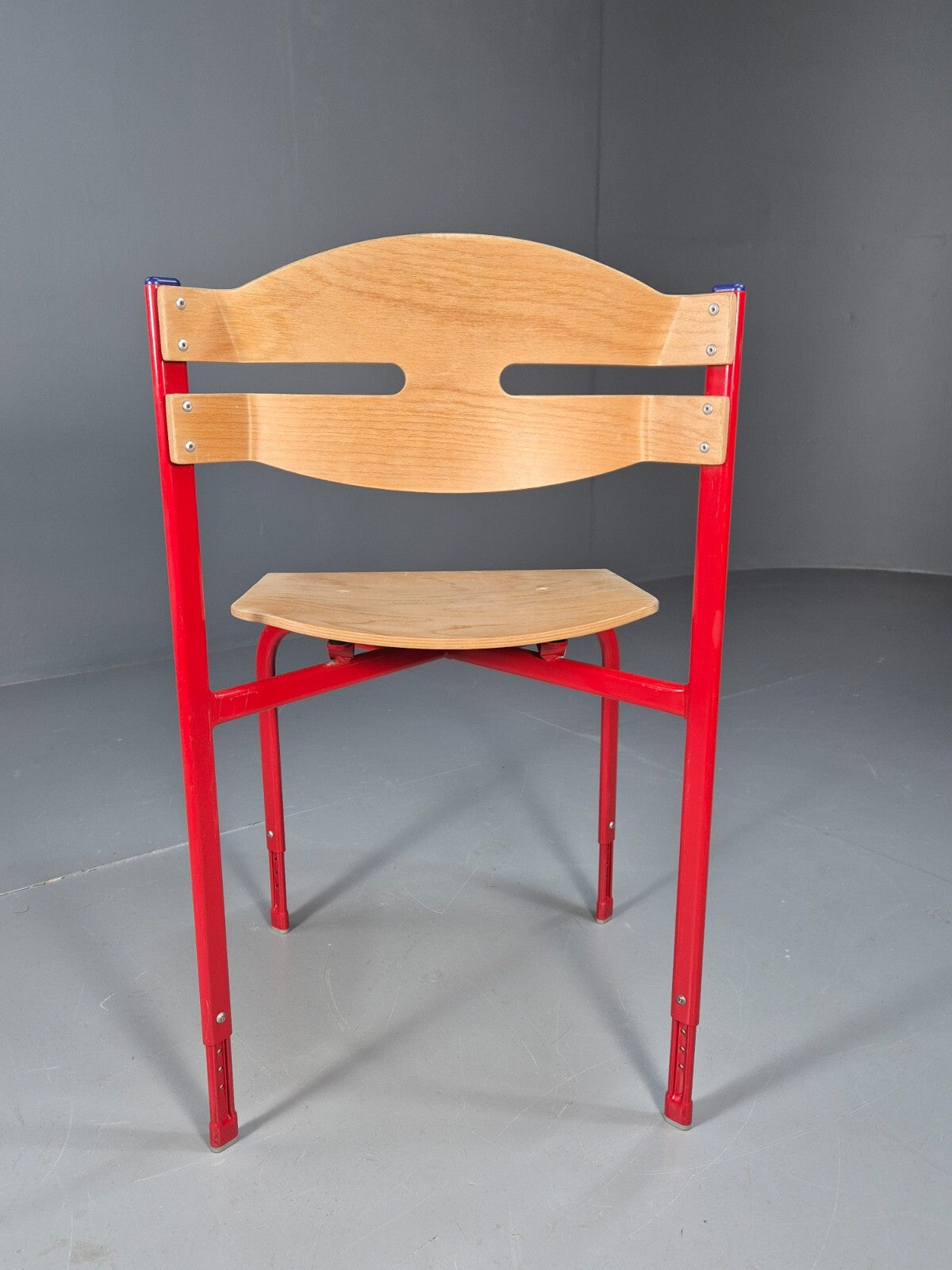 Vintage Danish Industrial Chair Red Frame Plywood Seat Retro EB9478 MSTA - UKDK FURNITURE