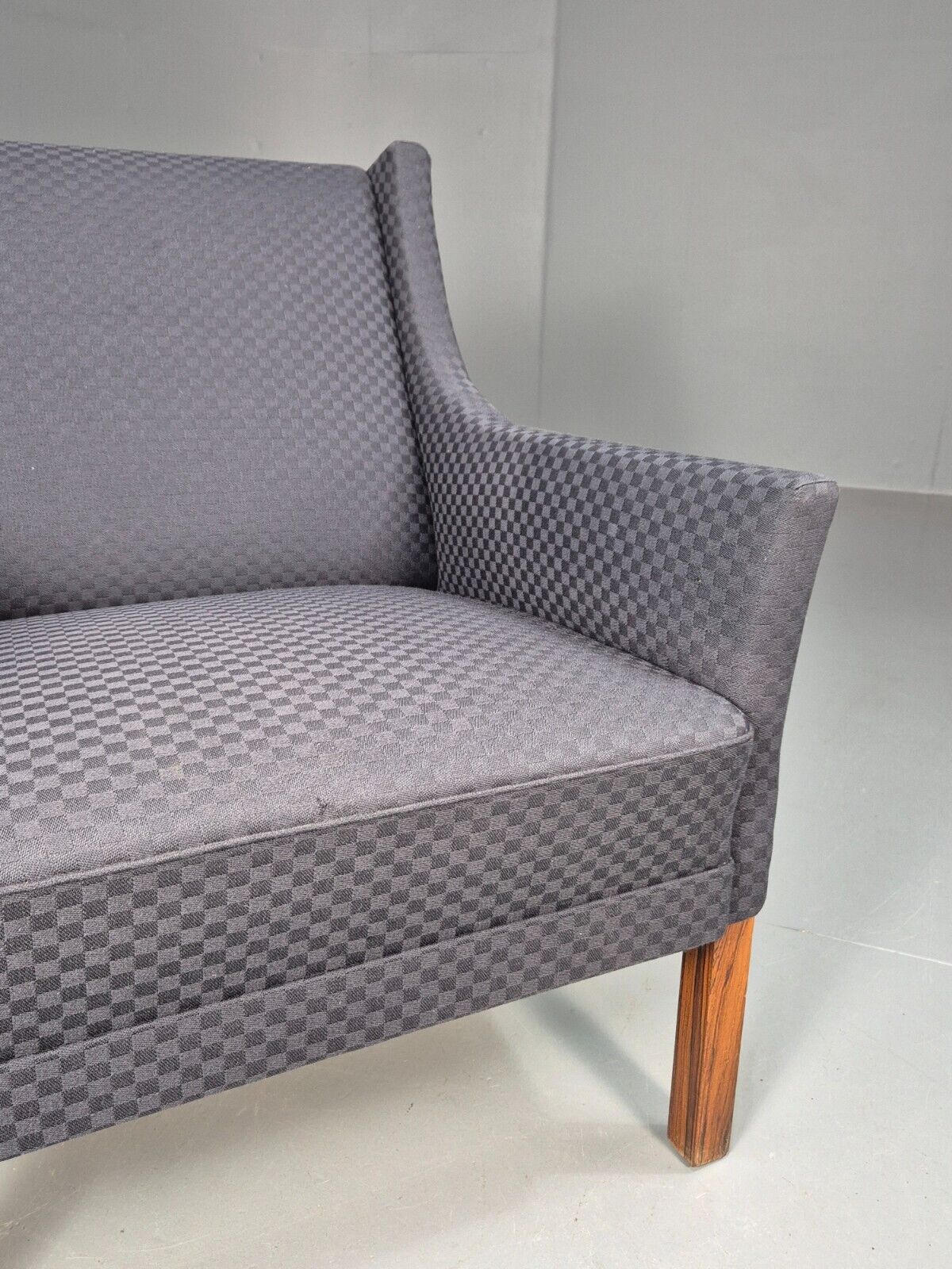 Vintage Danish Lounge Chair Blue Check Cotton 1960s Retro MCM EB8694 MNOR - UKDK FURNITURE