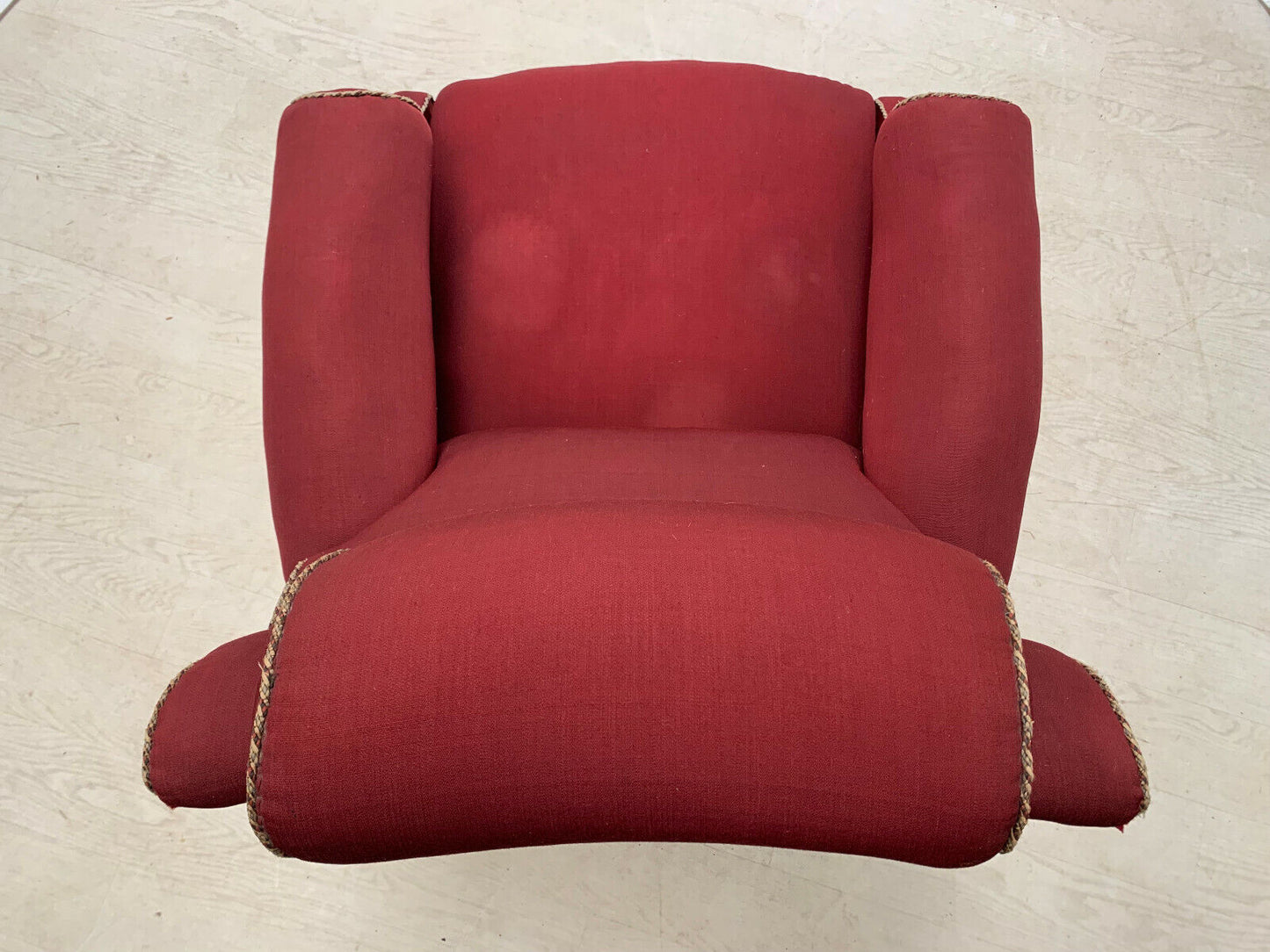 EB2597 Dark Red Fabric Arm Chair with Castors for Reupholstery VintageVCLO - UKDK FURNITURE