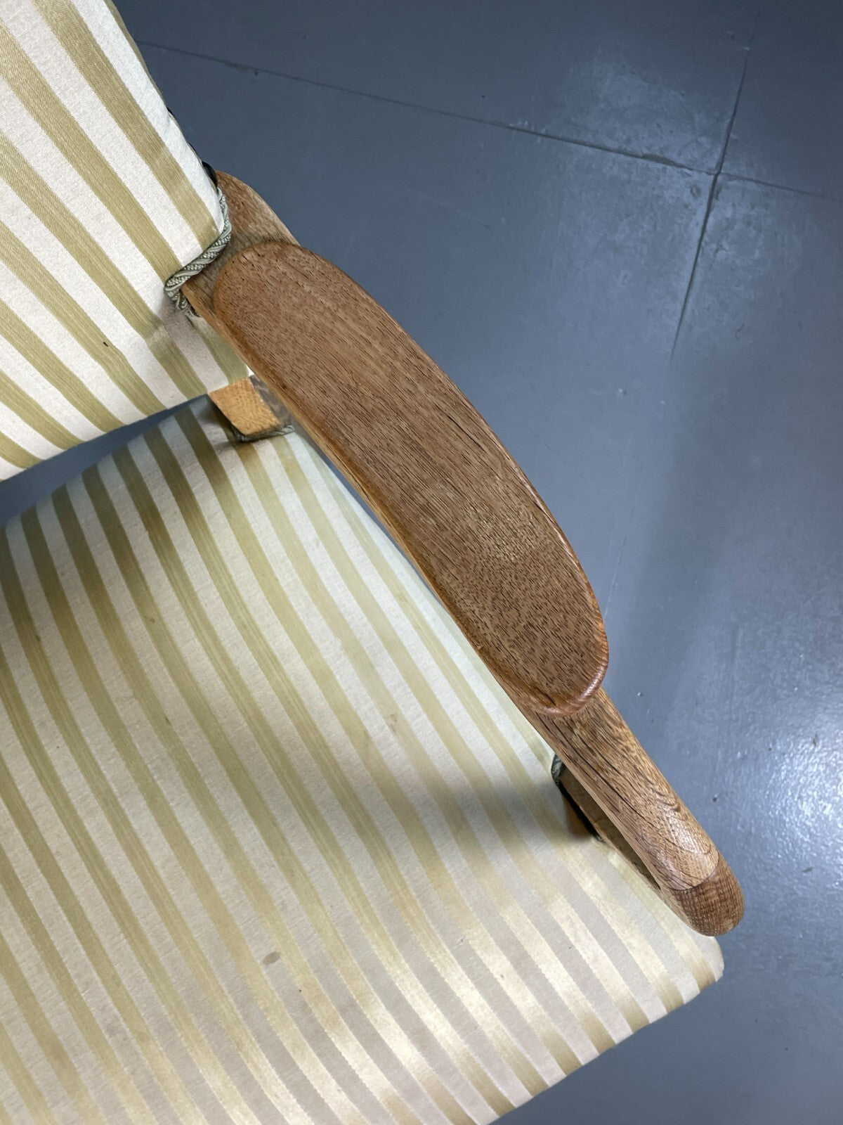 Vintage Danish Desk Chair Green Stripe Oak Frame 1950s Retro MCM EB6706 MDIN - UKDK FURNITURE