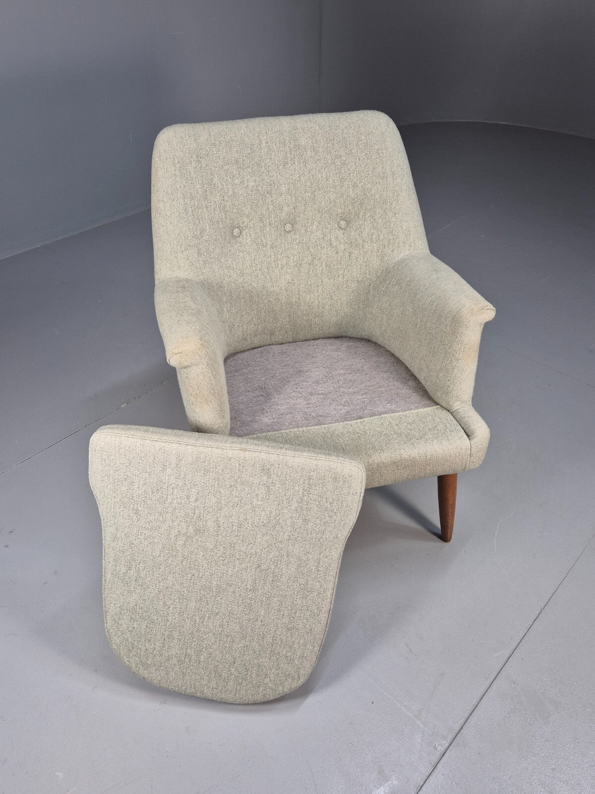 Mid Century Danish Chair Light Mint Grey Wool Oak Legs Vintage MNOR - UKDK FURNITURE