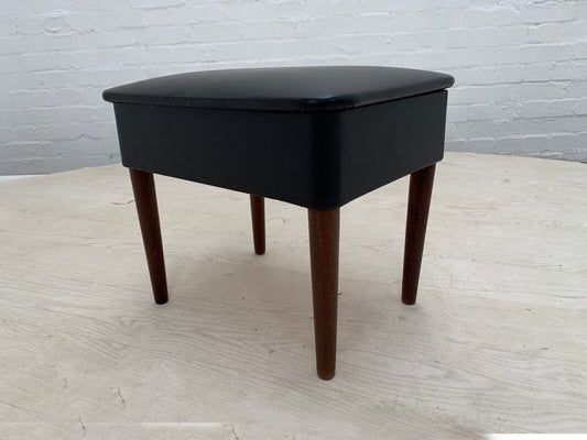 Danish Black Vinyl Hobby Box on Turned Teak Legs Retro Vintage EB3148 MFOO - UKDK FURNITURE