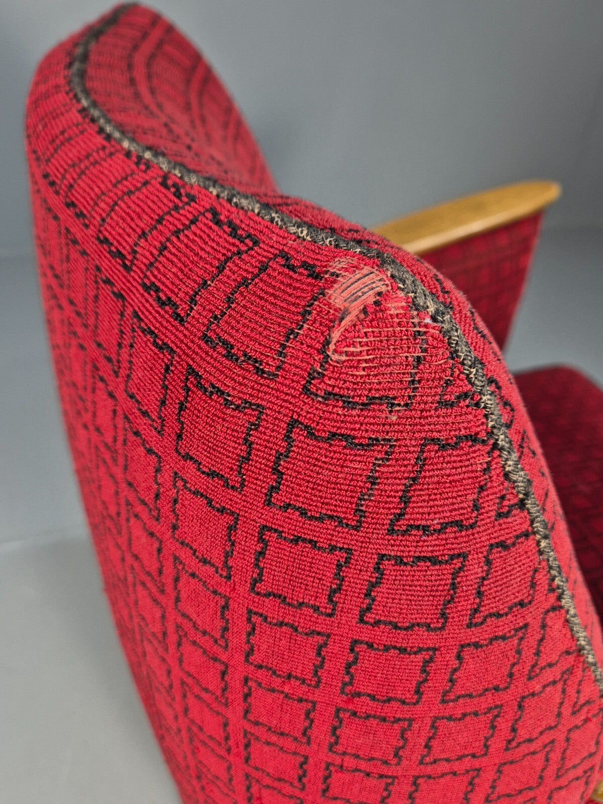 Vintage Danish 1950s Tub Chair Teak Arms Original Cloth Retro MCM EB9624 MNOR - UKDK FURNITURE