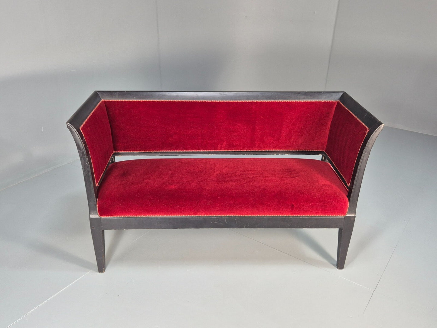 Vintage Danish Empire Style Sofa Red Velour Black Frame 1940s EB9632 V2SS - UKDK FURNITURE