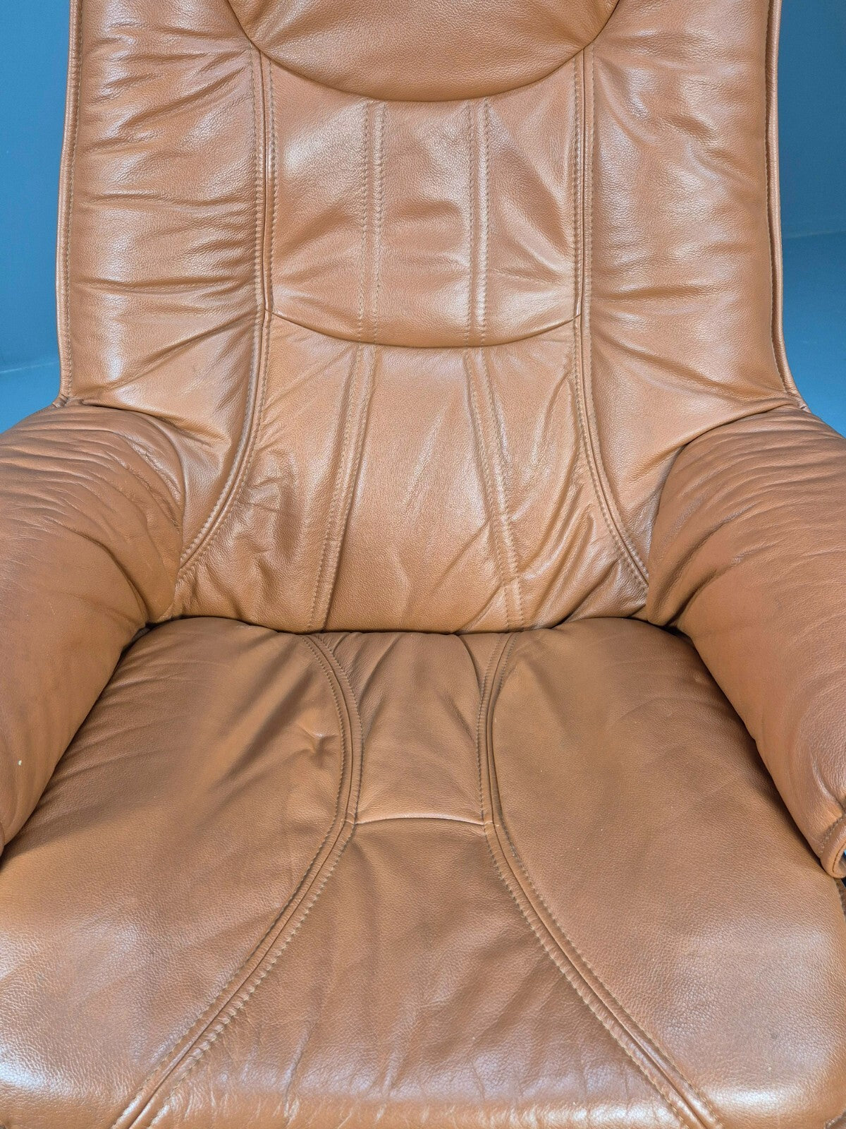Vintage Tan Leather & Vinyl Swivel & Reclining Chair Danish Retro EB9265 MSWI - UKDK FURNITURE
