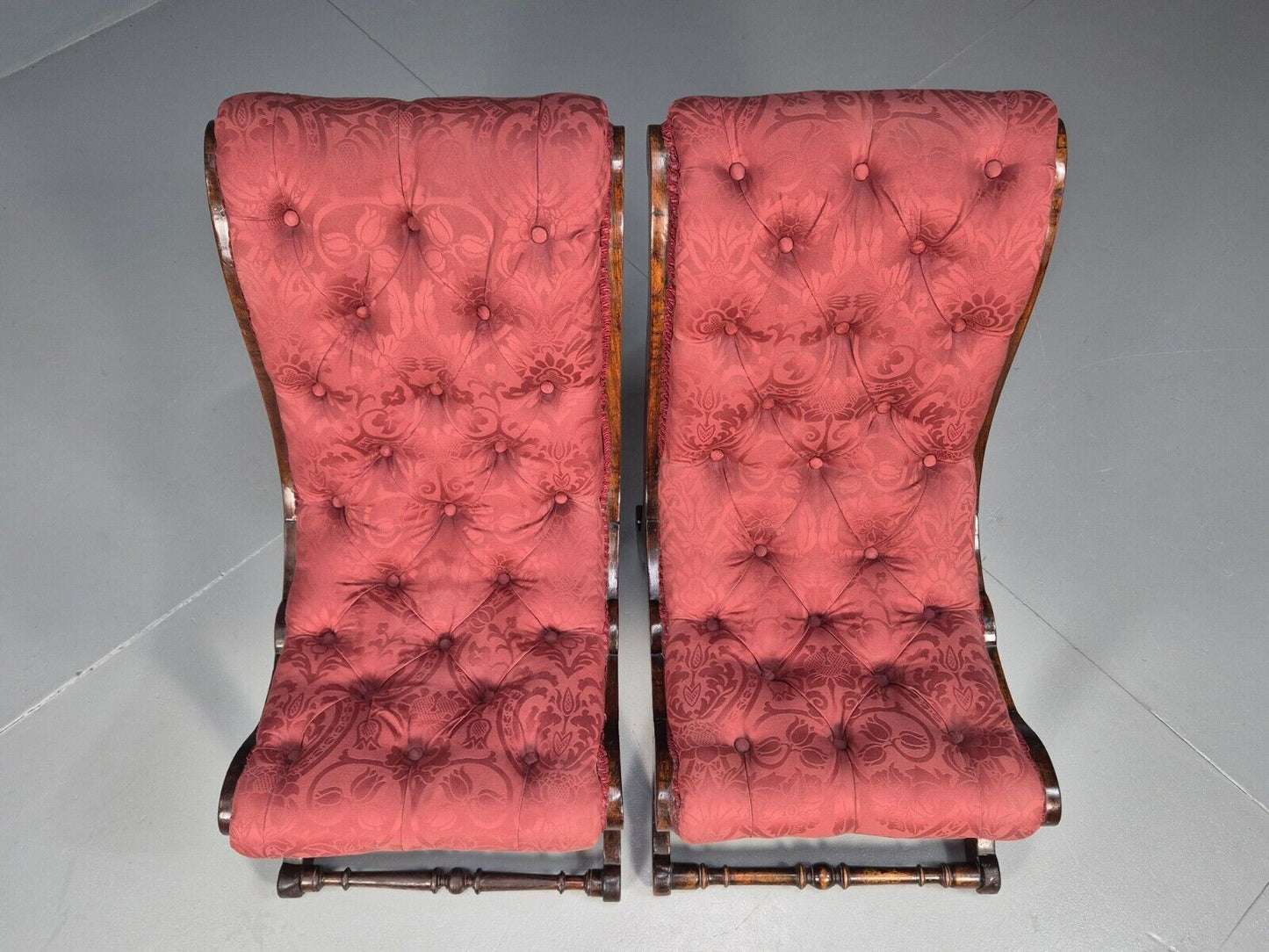 2 Vintage Slipper Chairs Pink Cotton Rosewood Inlay Antique EB8874 VCLO - UKDK FURNITURE