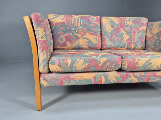 Vintage Danish 2 Seat Sofa Floral Cotton Print Stouby Beech Ends EB9097 M2SS - UKDK FURNITURE