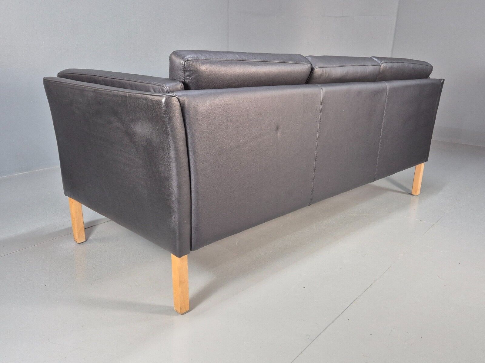 Vintage Danish 3 Seat Sofa Black Leather MId Century Retro 1980s EB8625 M3SS - UKDK FURNITURE