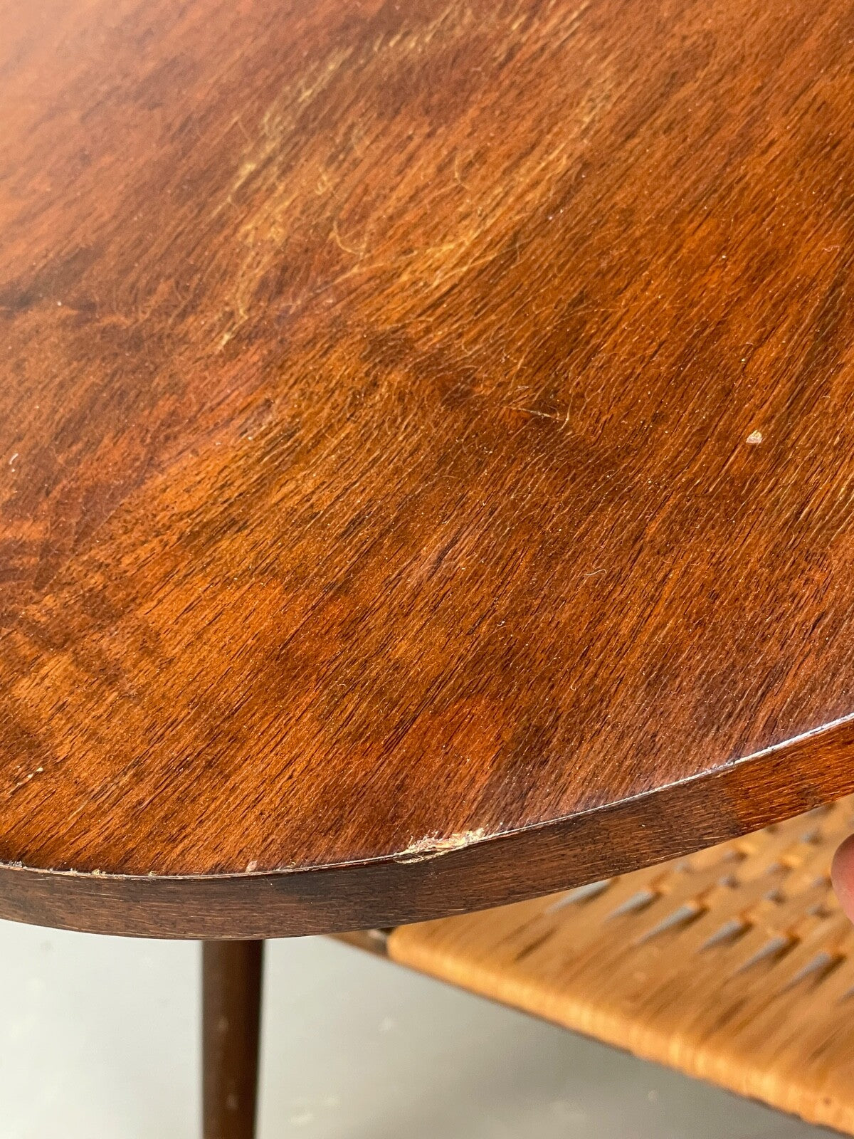 Vintage Walnut Extending Coffee Table Rattan Shelf Drawers 1950s EB9441 MWOO - UKDK FURNITURE