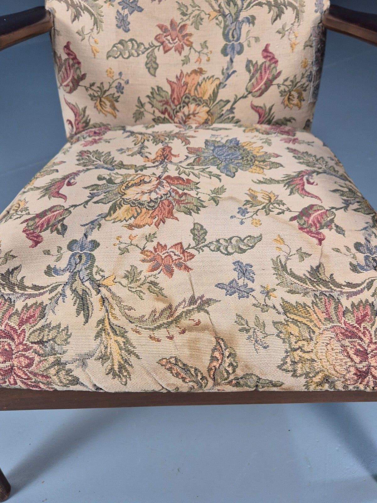 Vintage 1960s Parker Knoll Open Armchair Floral Print Beech Frame EB9711 MNOR - UKDK FURNITURE