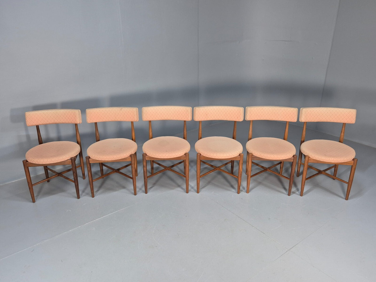 6 G Plan Round Seat Dining Chairs Pink Cotton Upholstery 1970s Retro EB9494 MDIN - UKDK FURNITURE