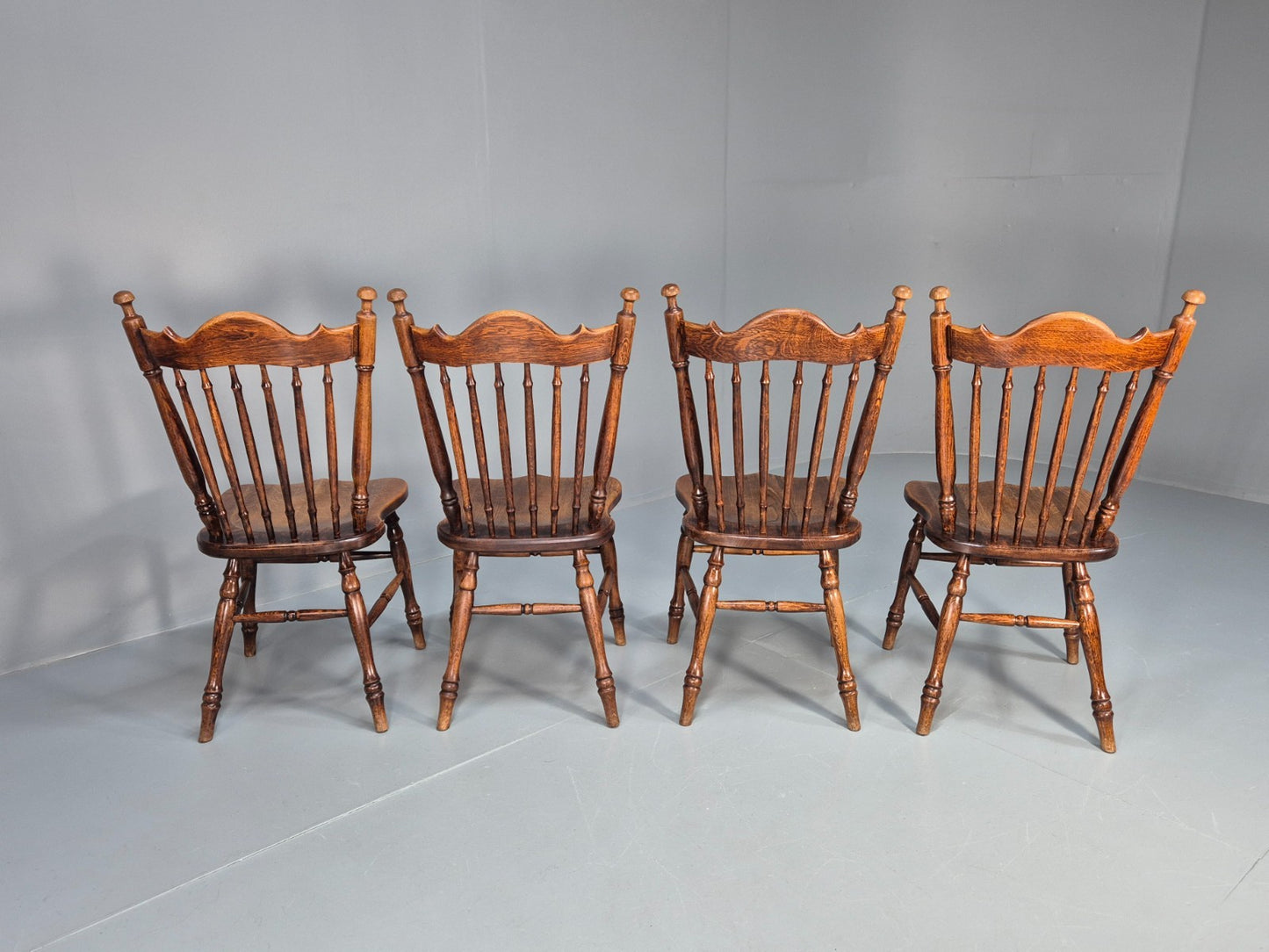 4 Vintage American Windsor Dining Chairs Solid Oak 1900s Antique EB10703 VDIN7