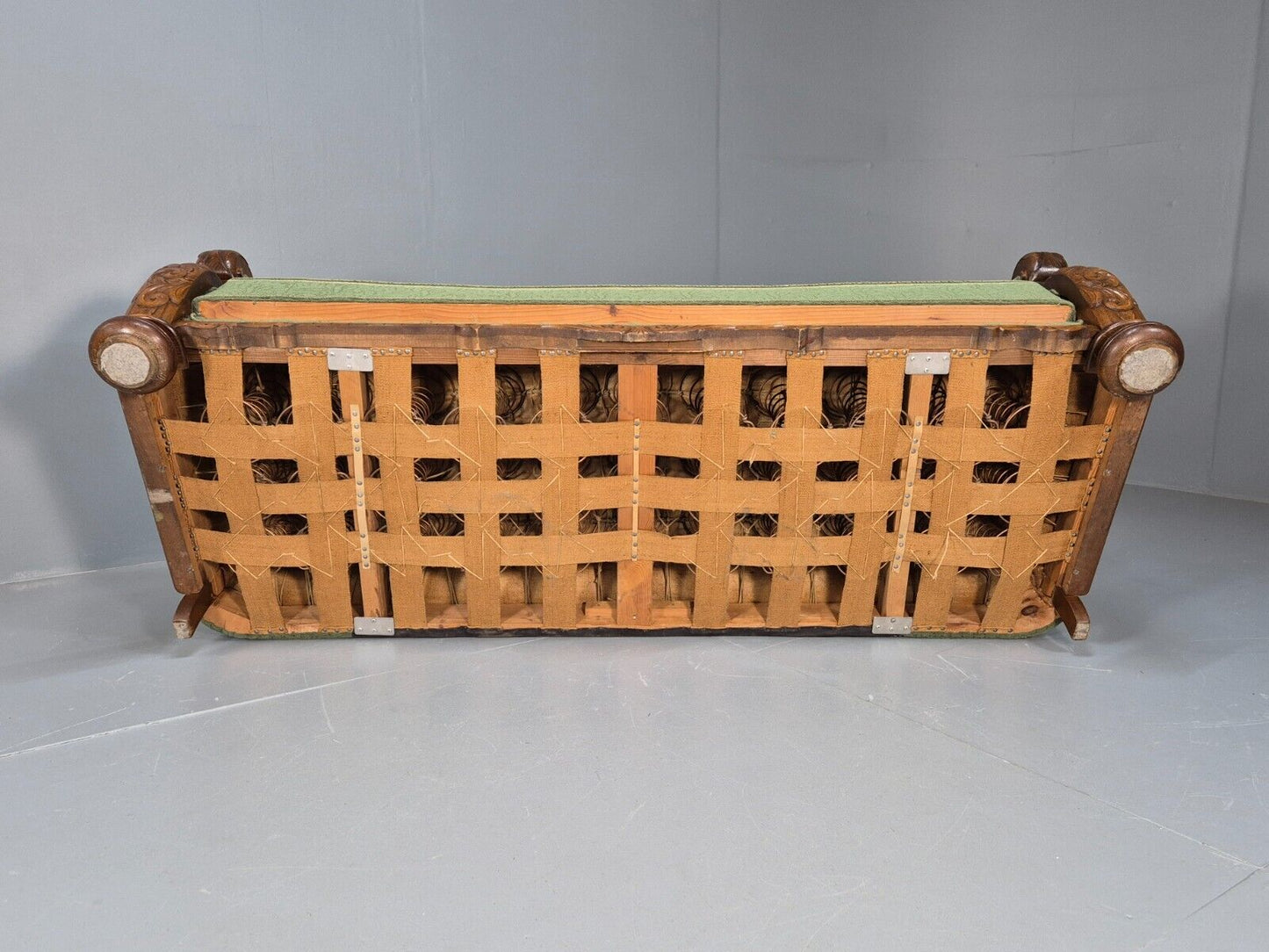 Vintage Danish Art Deco Sofa Oak Frame Green Moquette 1940s Antique EB8953 V3SS - UKDK FURNITURE