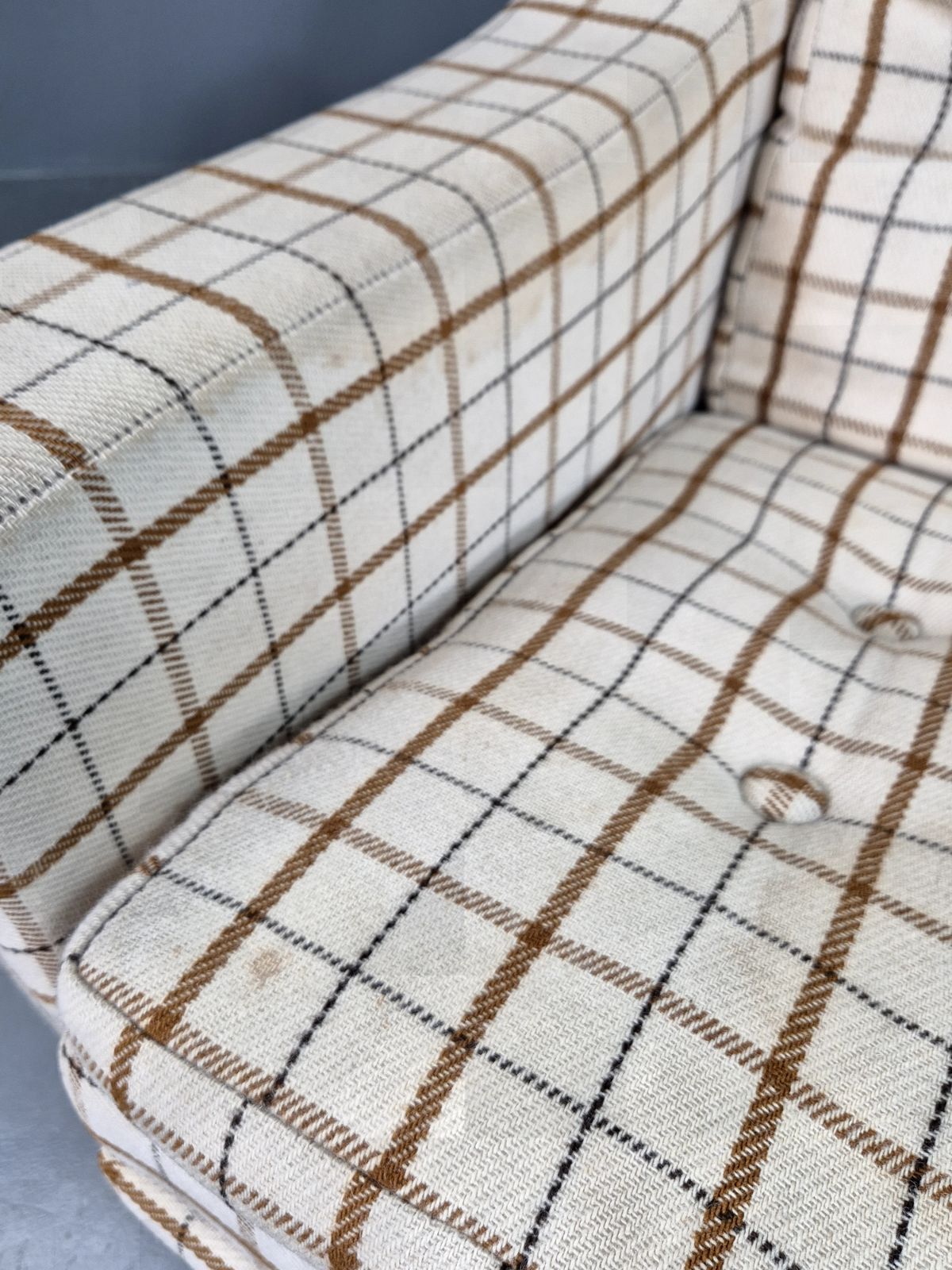 Vintage Danish Lounge Chair Cream Wool Checkered 1970s Retro MCM EB7381 MNOR - UKDK FURNITURE
