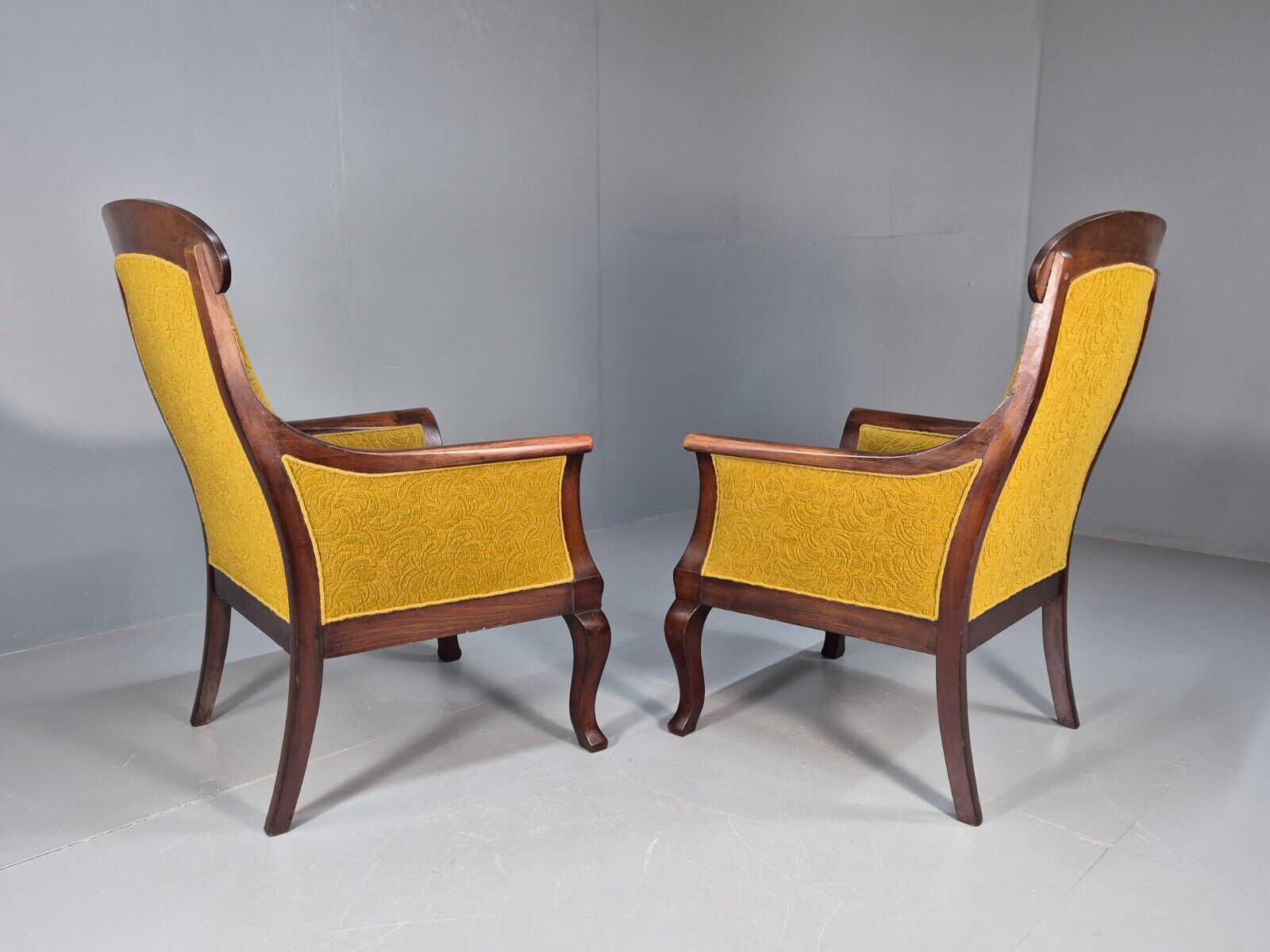 2 Danish Antique Chairs French Empire Style 1920s Mahogany Mustard EB9042 VCLO - UKDK FURNITURE