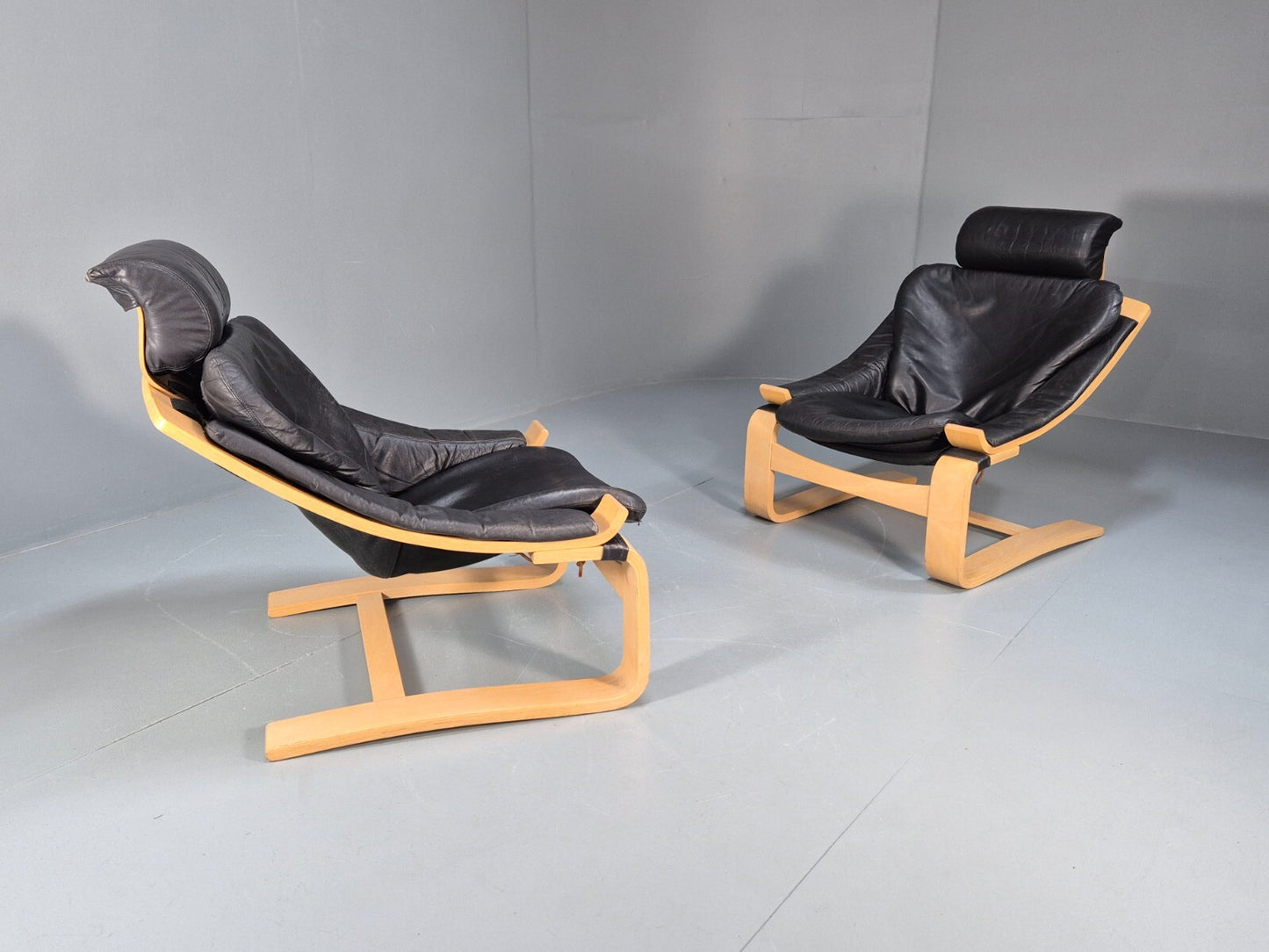 2 Kroken Leather Lounge Chairs, Ake Fribyter Design 1970s Retro MCM EB9295 MNOR - UKDK FURNITURE