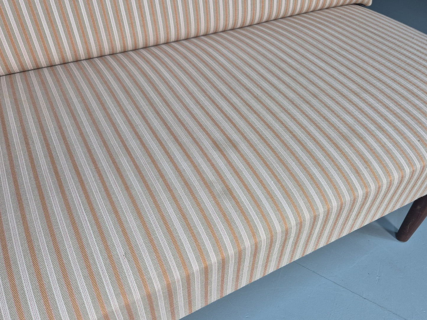 Danish Mid Century Day Bed Teak and Striped Cotton 1960s Retro EB10408 M4SS5