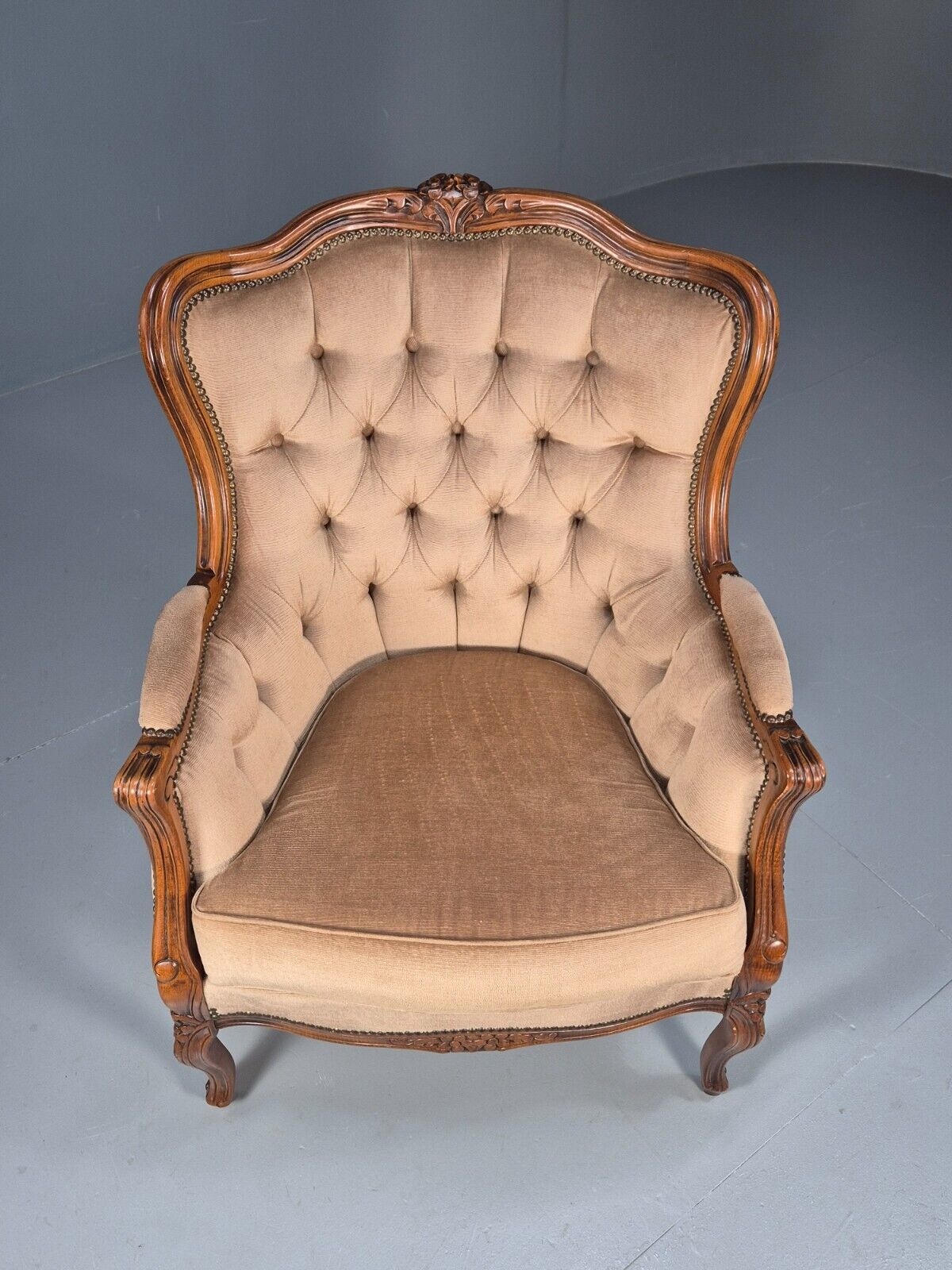 Vintage Danish Lounge Chair Beige Velour Beech Antique French Style EB8926 VCLO - UKDK FURNITURE