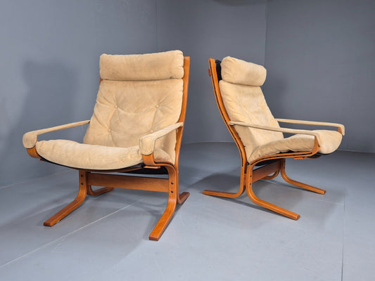 2 Vintage Ingmar Relling Siesta Chairs In Beige Suede REtro MCM EB9050 VCHA - UKDK FURNITURE
