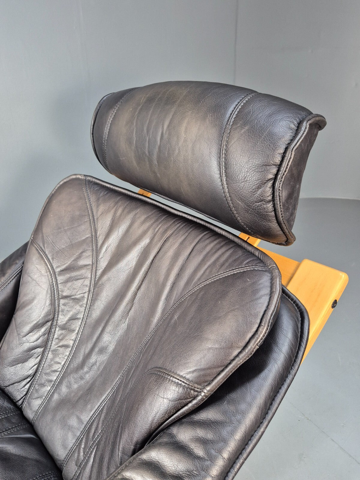 Vintage Danish Lounge Chair Black Leather and Bentwood 1980s Retro EB9496 MBEN - UKDK FURNITURE