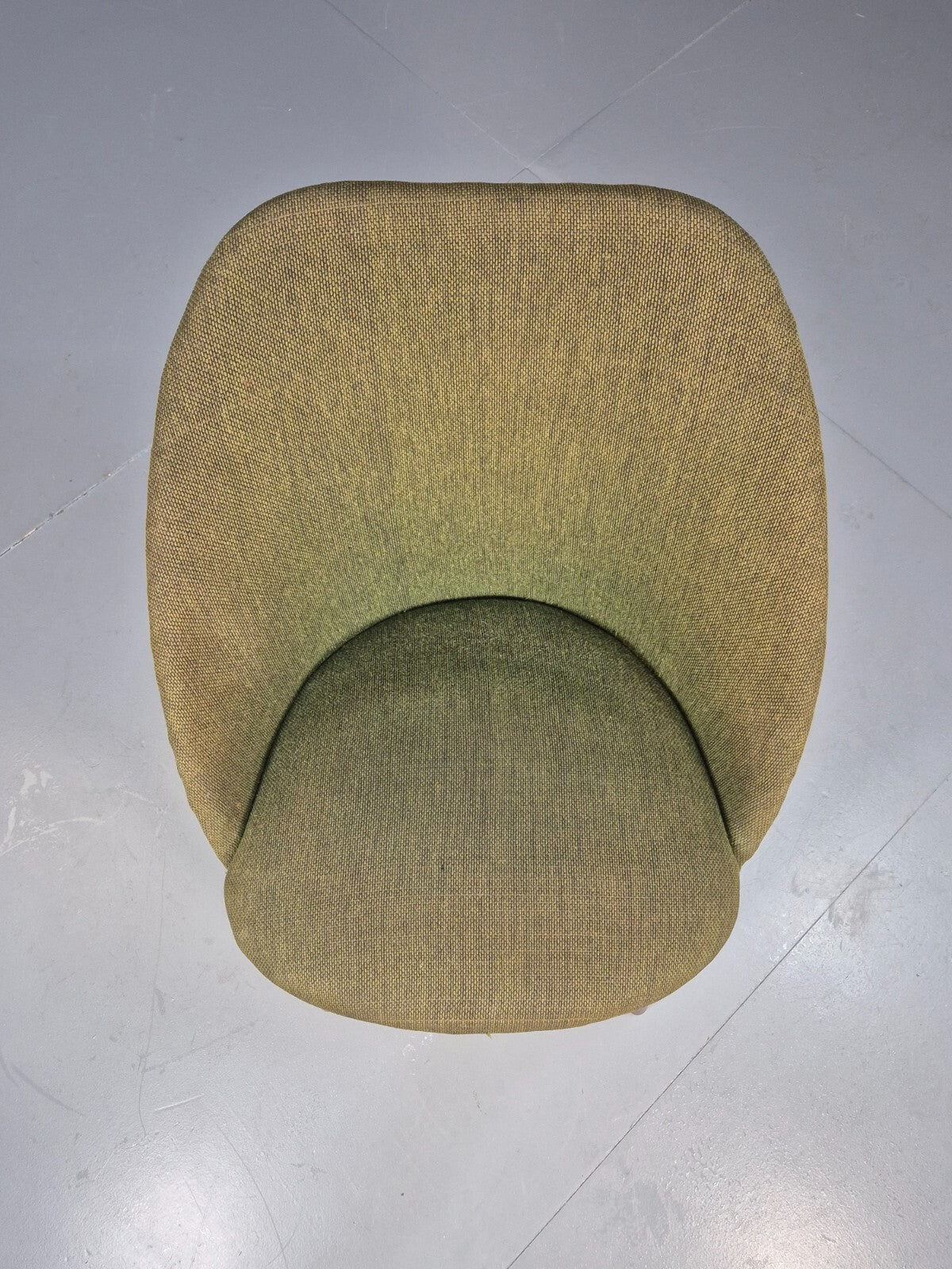 Vintage Danish Lounge Chair Curved Tub Form Green Wool Teak Legs MCM EB9264 MNOR - UKDK FURNITURE