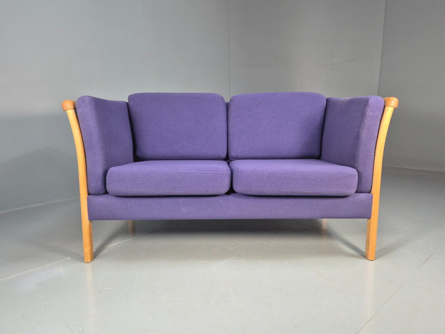 Vintage 2 Seat Sofa Purple Wool Beech End Stouby 1980s Retro MCM EB8575 M2SS - UKDK FURNITURE