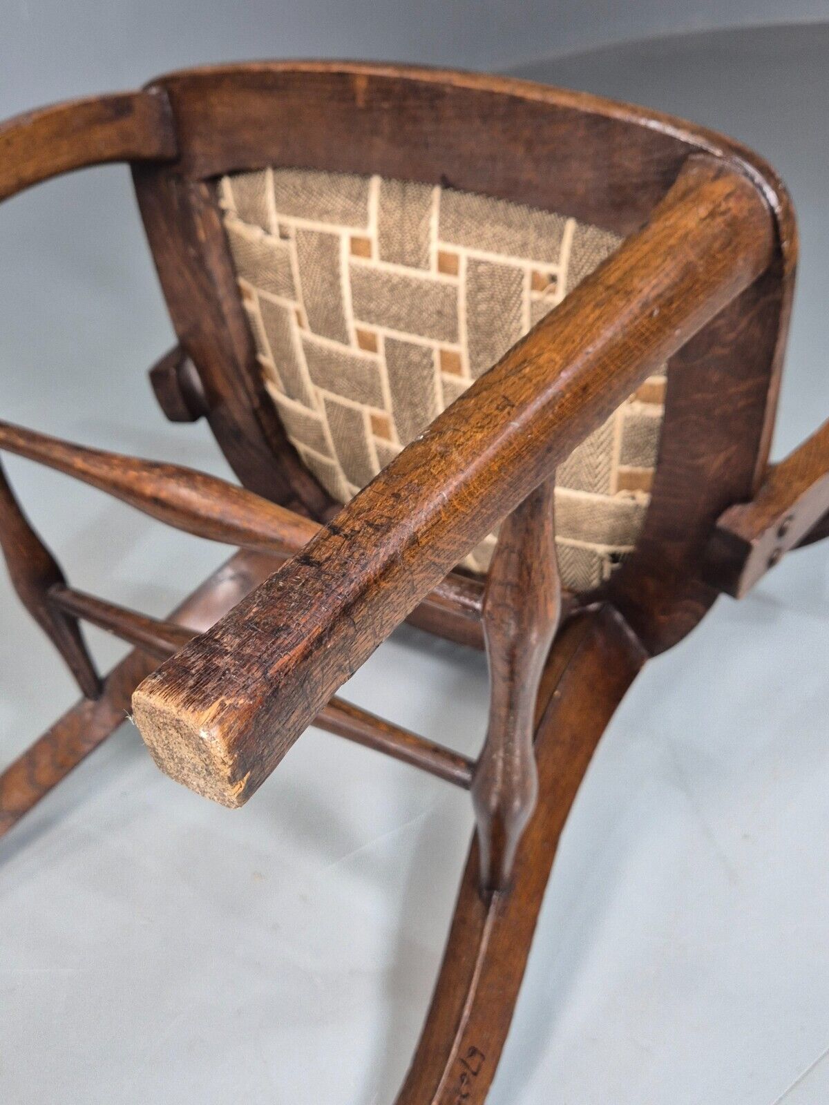 Vintage Elbow Chair Red Leatherette Oak Frame 1950s EB7871a VDIN - UKDK FURNITURE