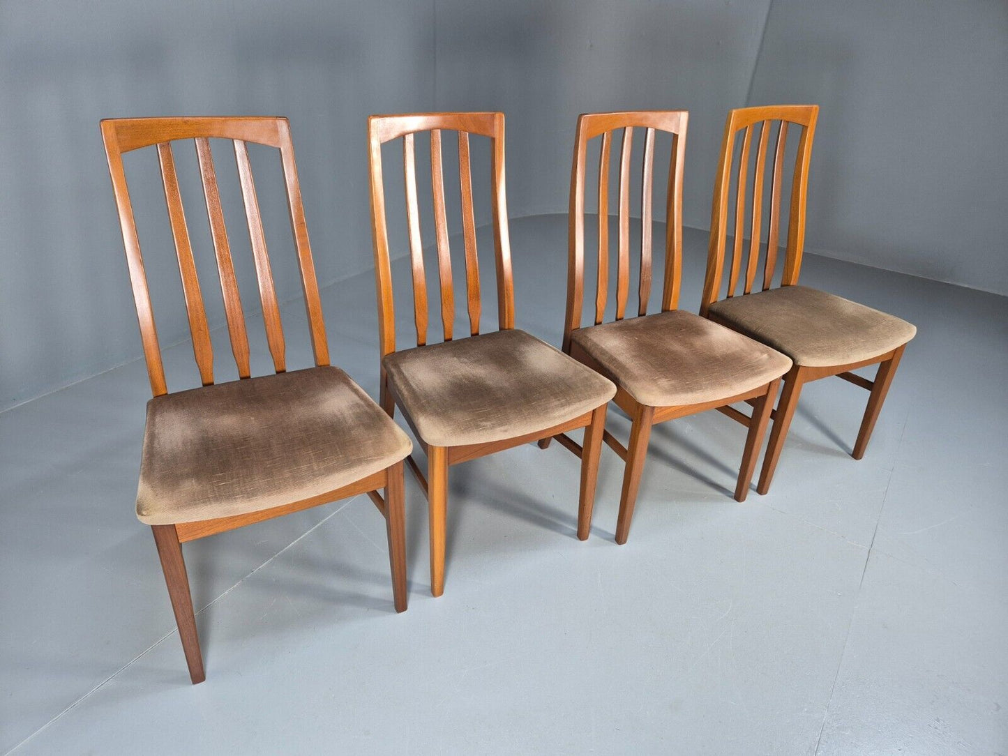4 Vintage teak Dining Chairs High Back William Lawrence Brown Pads EB9392 MDIN - UKDK FURNITURE