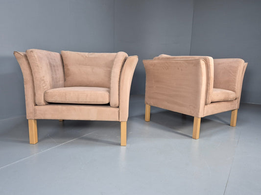 2 Vintage Danish Faux Suede Lounge Chairs By Hurup 1980s Retro MCM EB6829 MNOR - UKDK FURNITURE