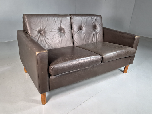 Vintage Danish 2 Seat Sofa Brown Leather 1970s Retro MCM EB7314 M2SS - UKDK FURNITURE
