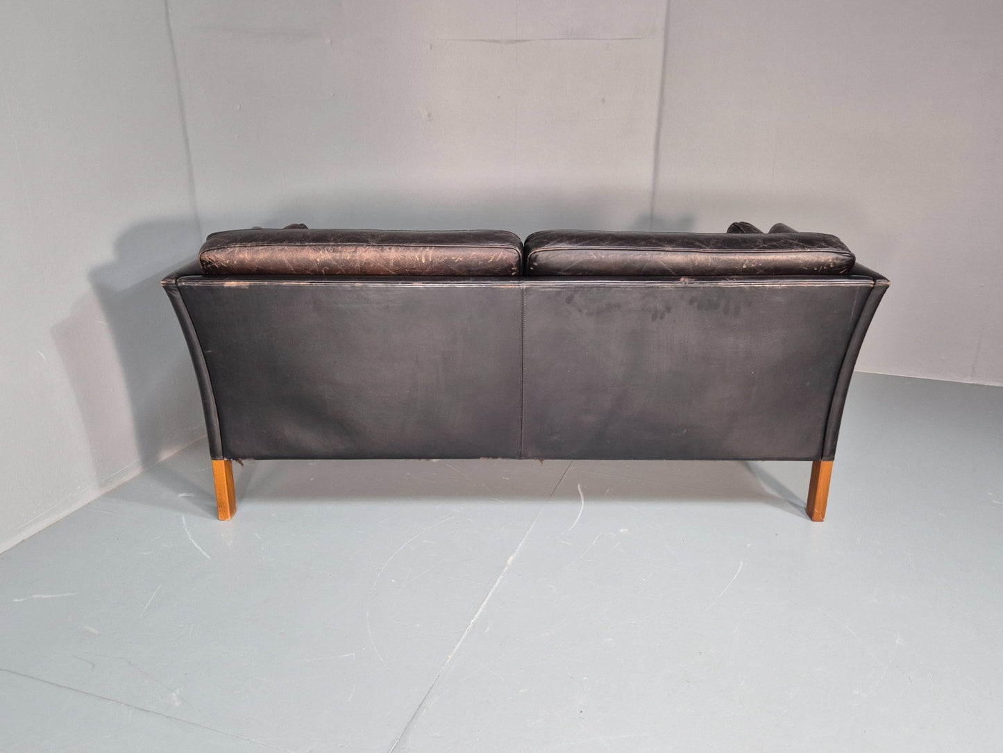 Mid Century Two Seater Sofa Black Leather Vintage Danish 1980s MCM EB10713 M2SS19