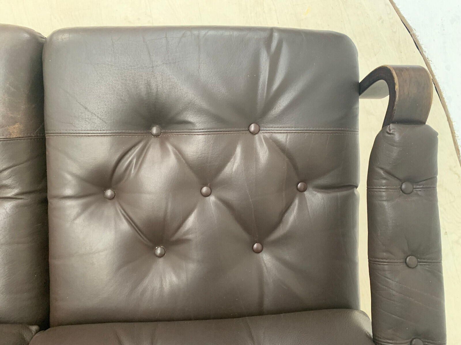 Danish Stained Beech, Dark Brown Leather & Vinyl Three-Seater Sofa EB3459 M3SS - UKDK FURNITURE