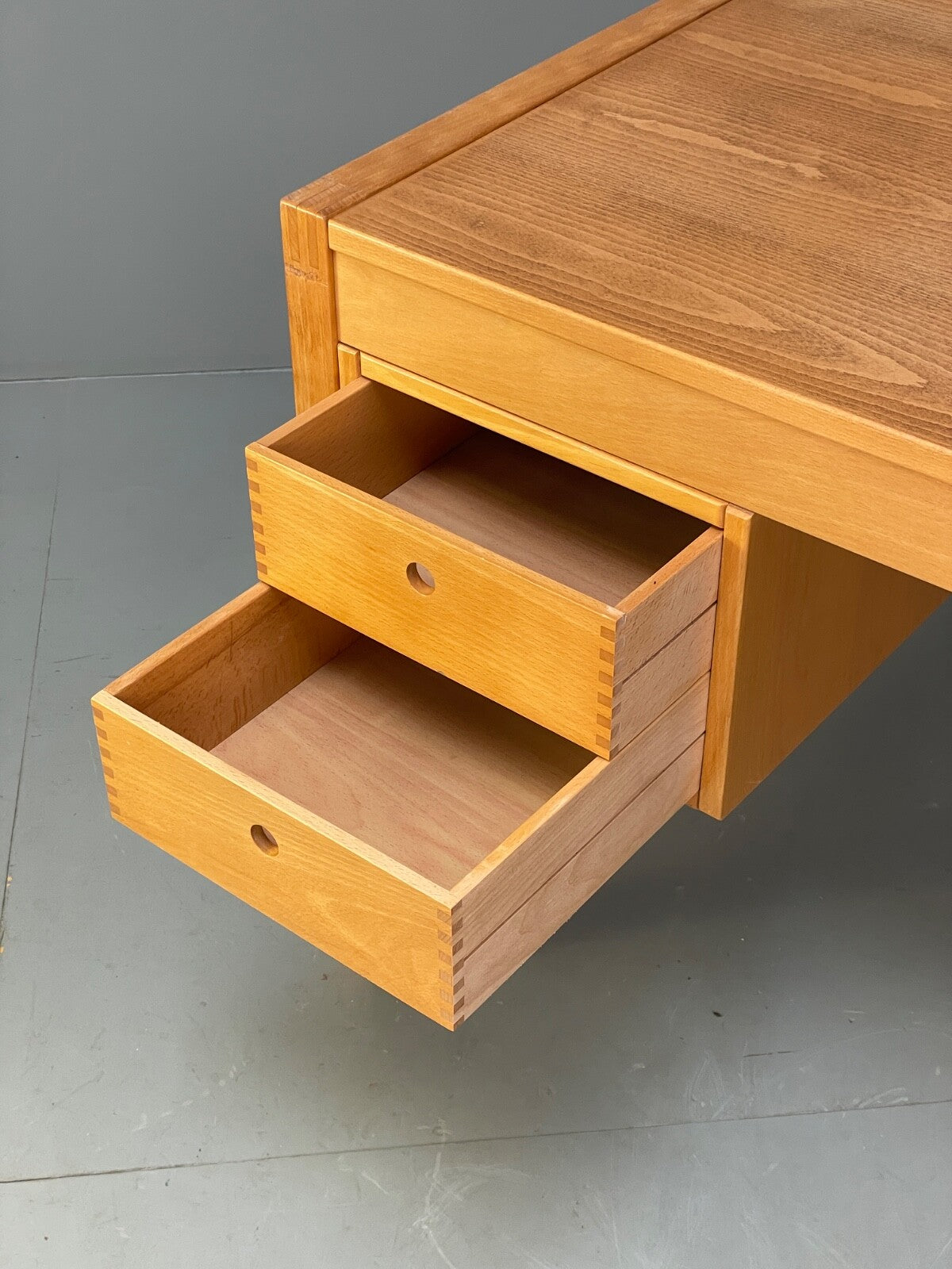 Vintage Danish Beech Desk Compact Exposed Joints Sliding Drawers EB9440 MWOO - UKDK FURNITURE