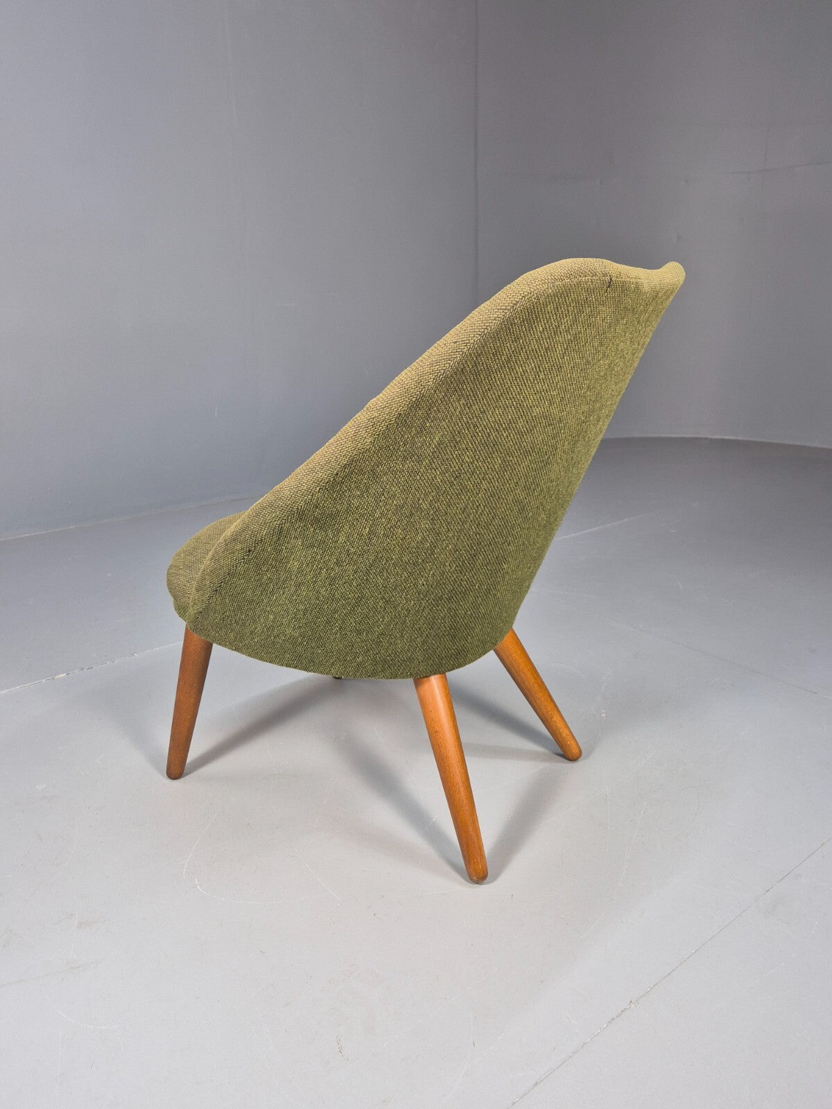 Vintage Danish Lounge Chair Curved Tub Form Green Wool Teak Legs MCM EB9264 MNOR - UKDK FURNITURE