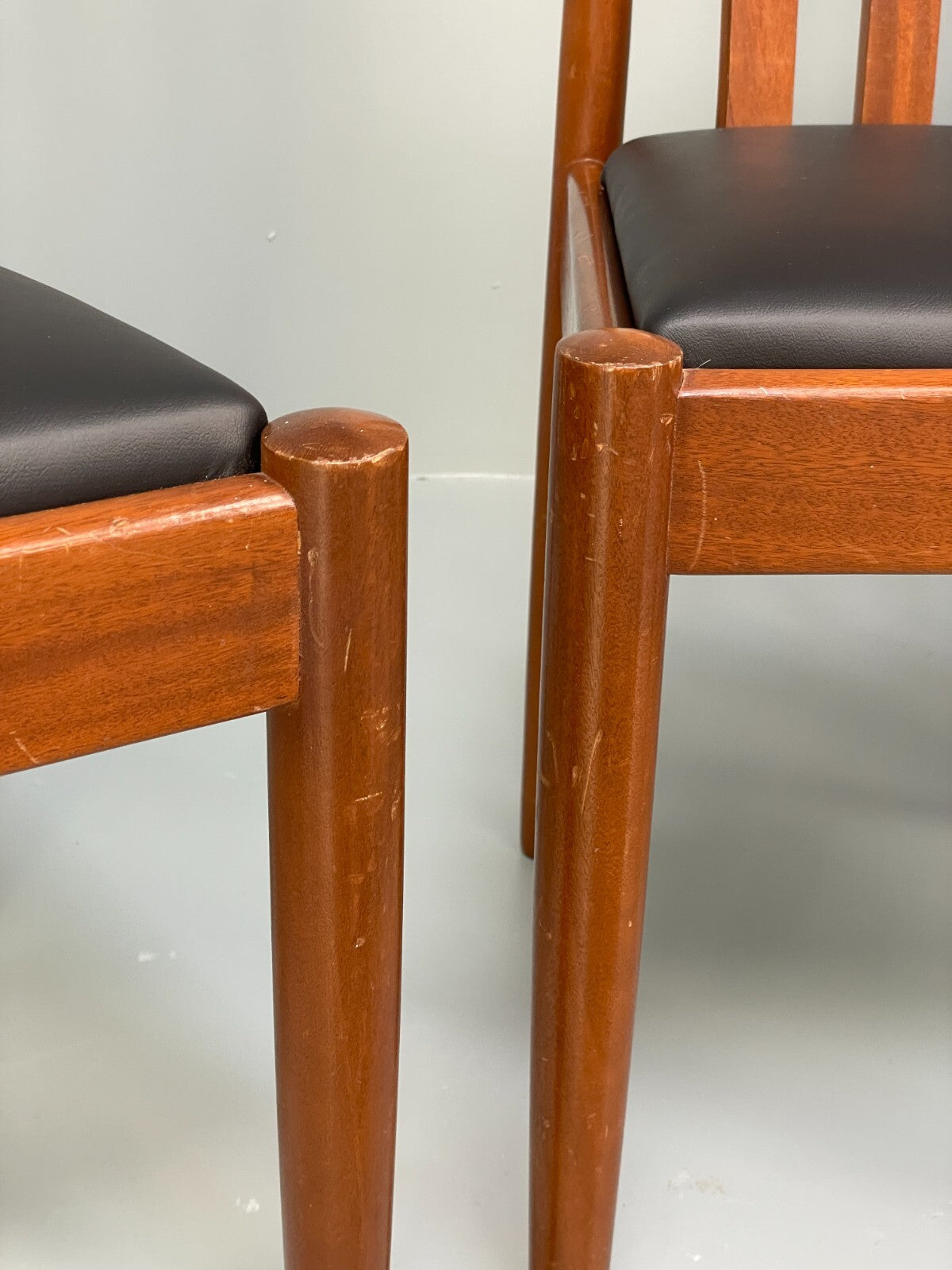 Vintage Meredew Dining Chairs Six Mahogany Teak 1970s Black Vinyl EB9726 MDIN - UKDK FURNITURE