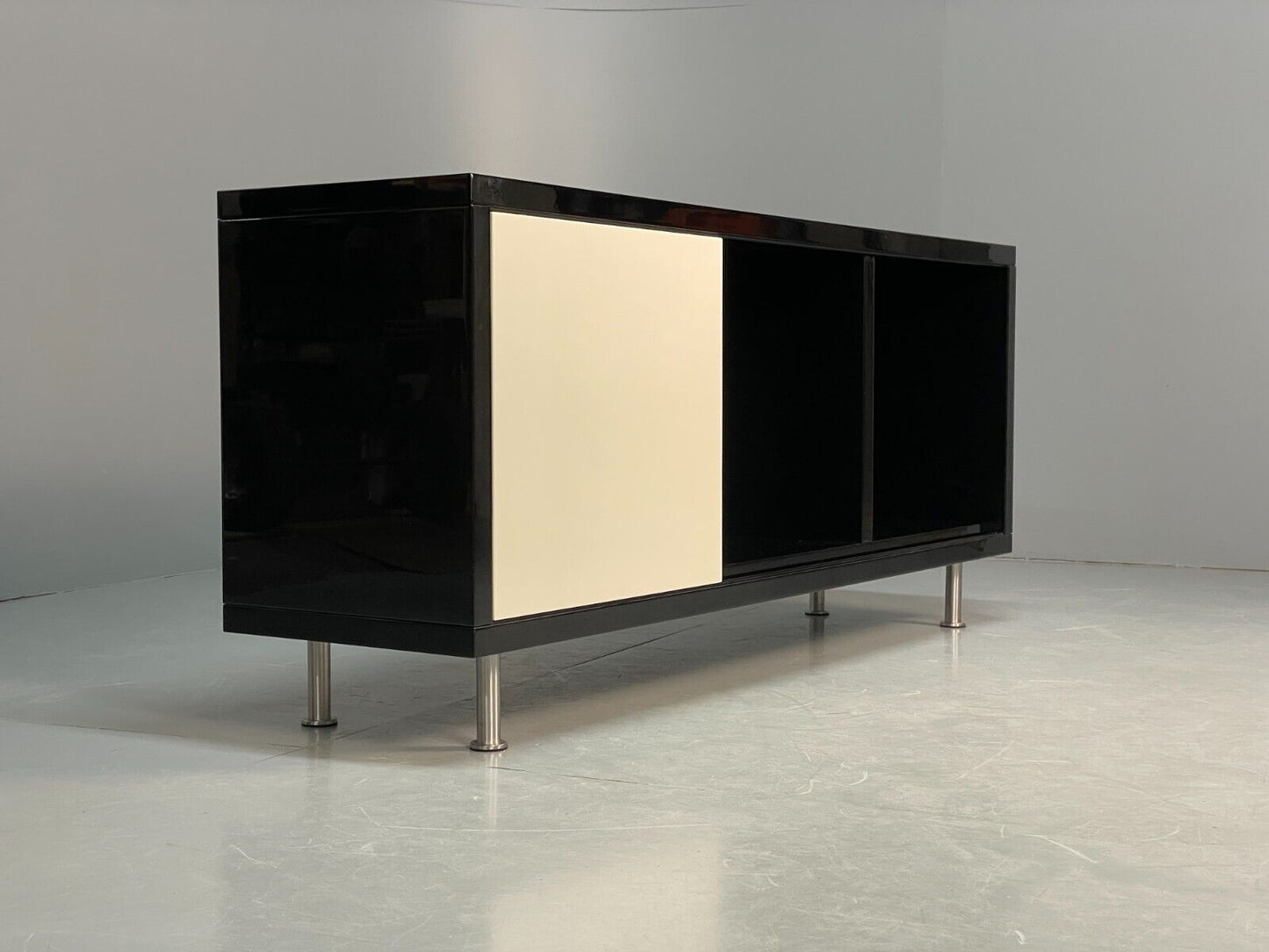 Modern Gloss Black Media Unit Sideboard With Metal Legs EB8660 MWOO - UKDK FURNITURE