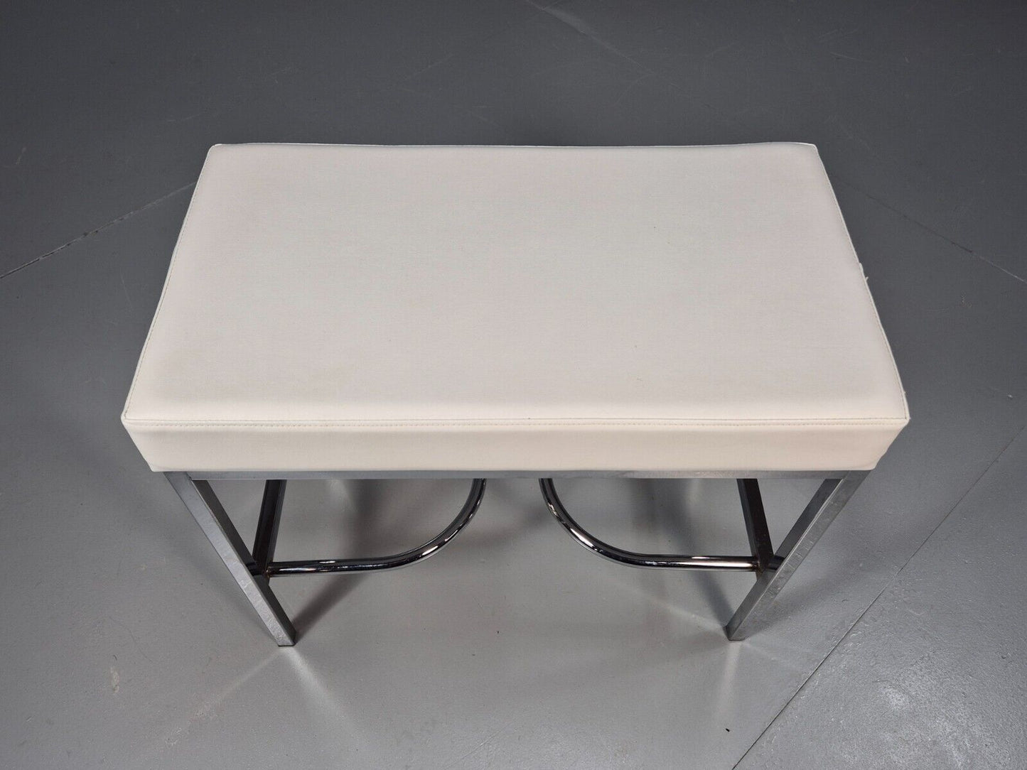 VintagePiano or Dressing Table Stool White Vinyl Chrome 1980s Retro EB9162 MFOO - UKDK FURNITURE