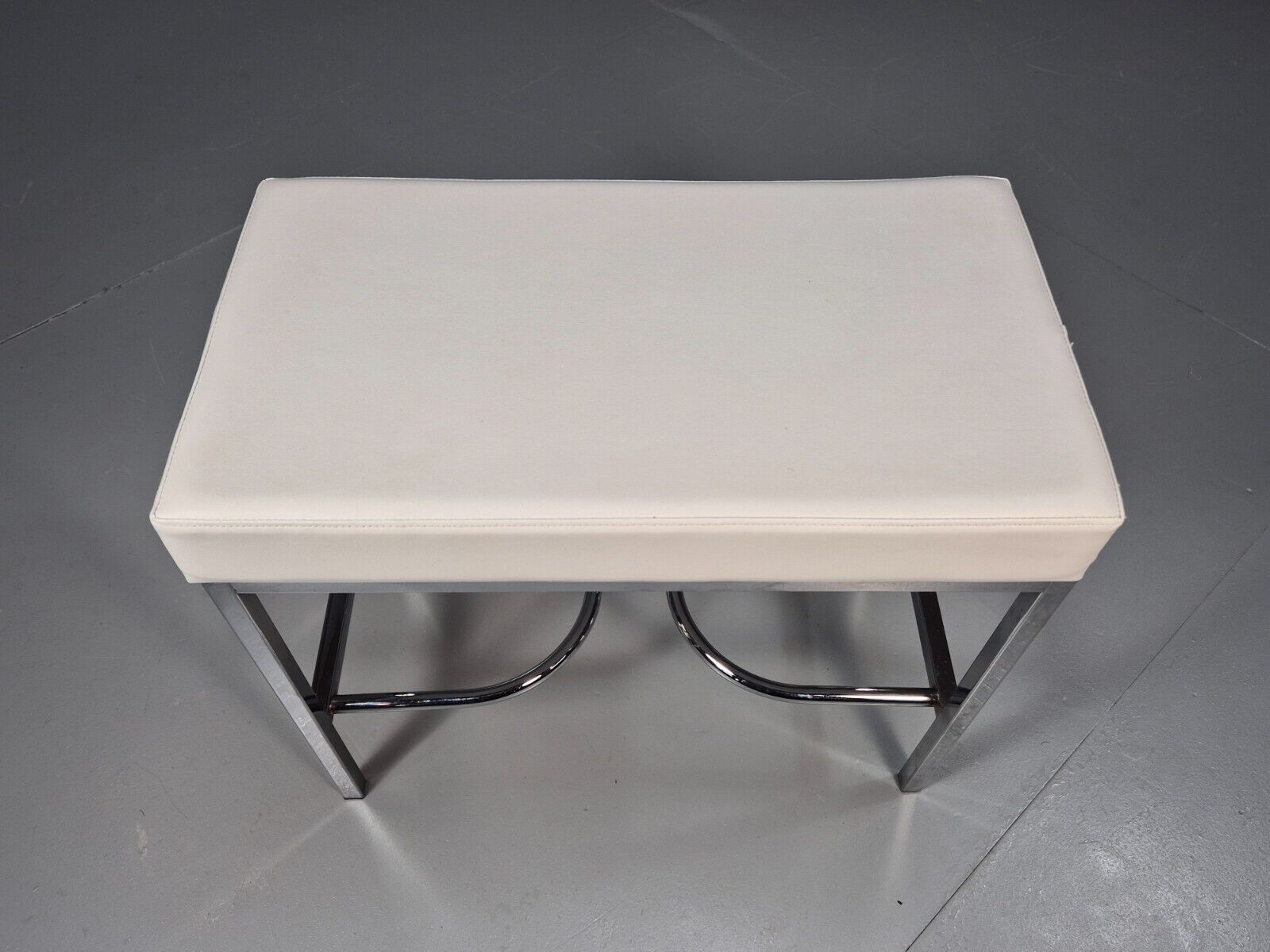 VintagePiano or Dressing Table Stool White Vinyl Chrome 1980s Retro EB9162 MFOO - UKDK FURNITURE