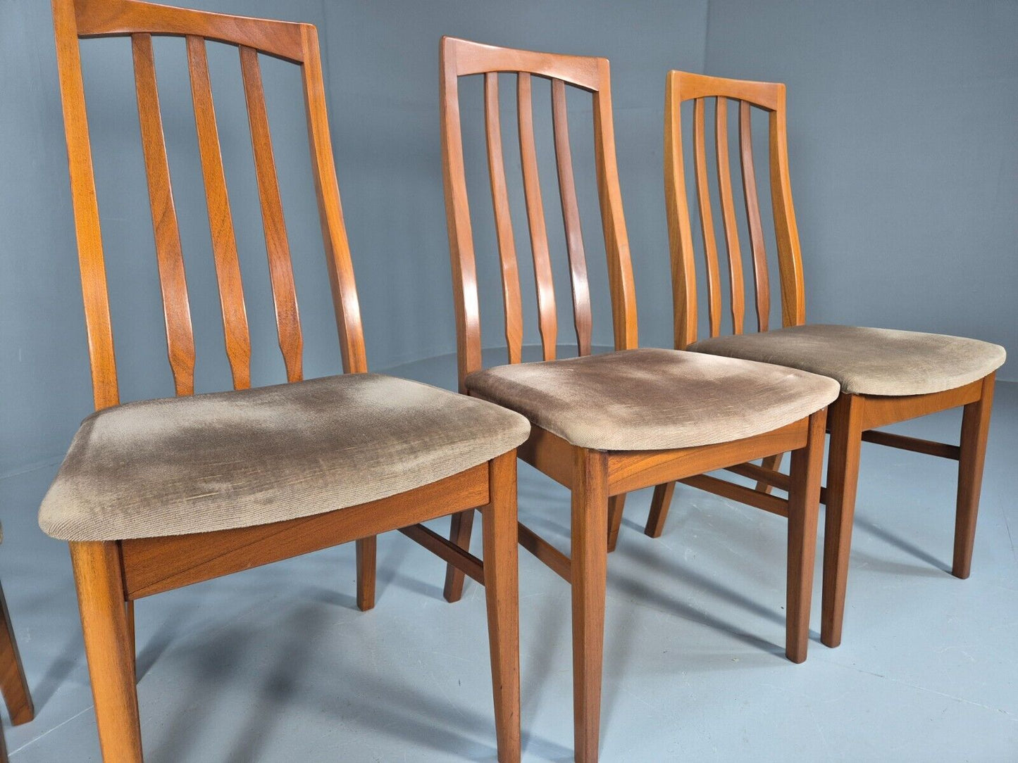 4 Vintage teak Dining Chairs High Back William Lawrence Brown Pads EB9392 MDIN - UKDK FURNITURE