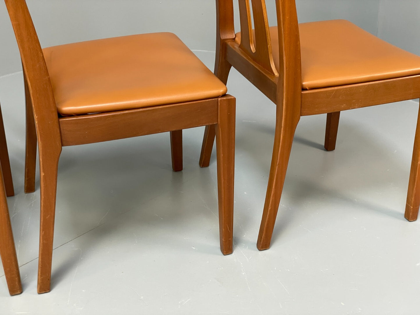 Vintage Nathan Tan Dining Chairs Set Of 4 Vinyl Mahogany 1970s EB9727 MDIN - UKDK FURNITURE
