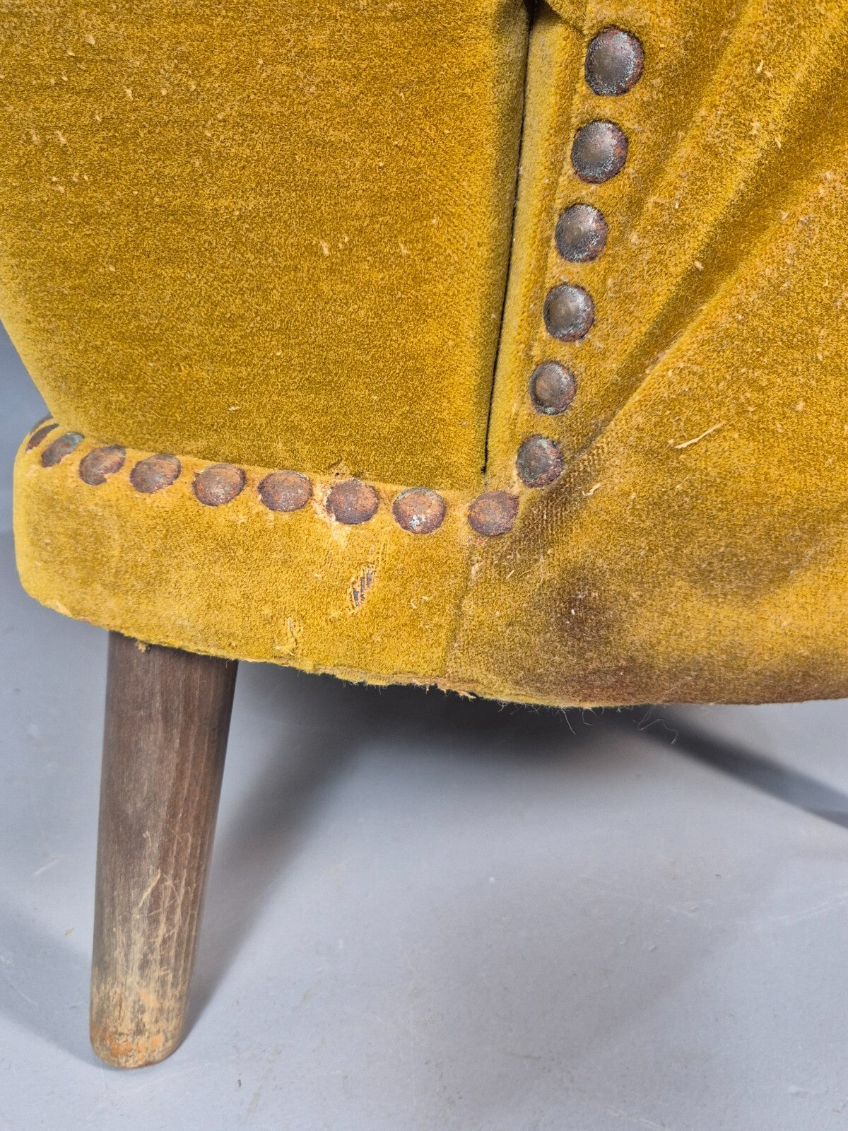 Vintage Danish Art Deco Tub Chair Mustard Velour Shell Back 1940s EB9014 VCLO - UKDK FURNITURE